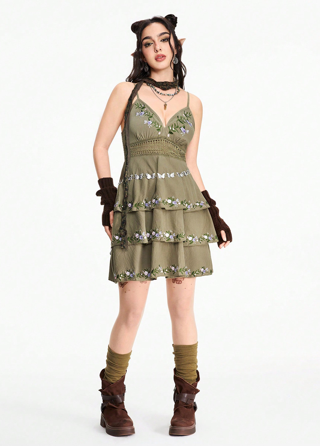 Оливкова (хакі) кежуал сукня а-силует SHEIN однотонна