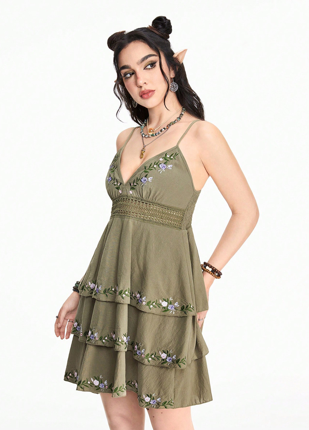 Оливкова (хакі) кежуал сукня а-силует SHEIN однотонна