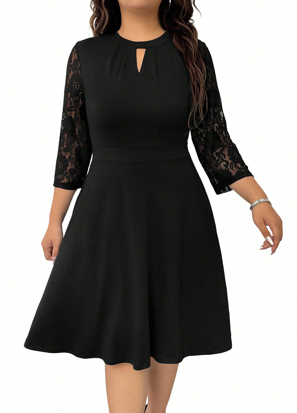 Чорна ділова, кежуал сукня кльош SHEIN однотонна