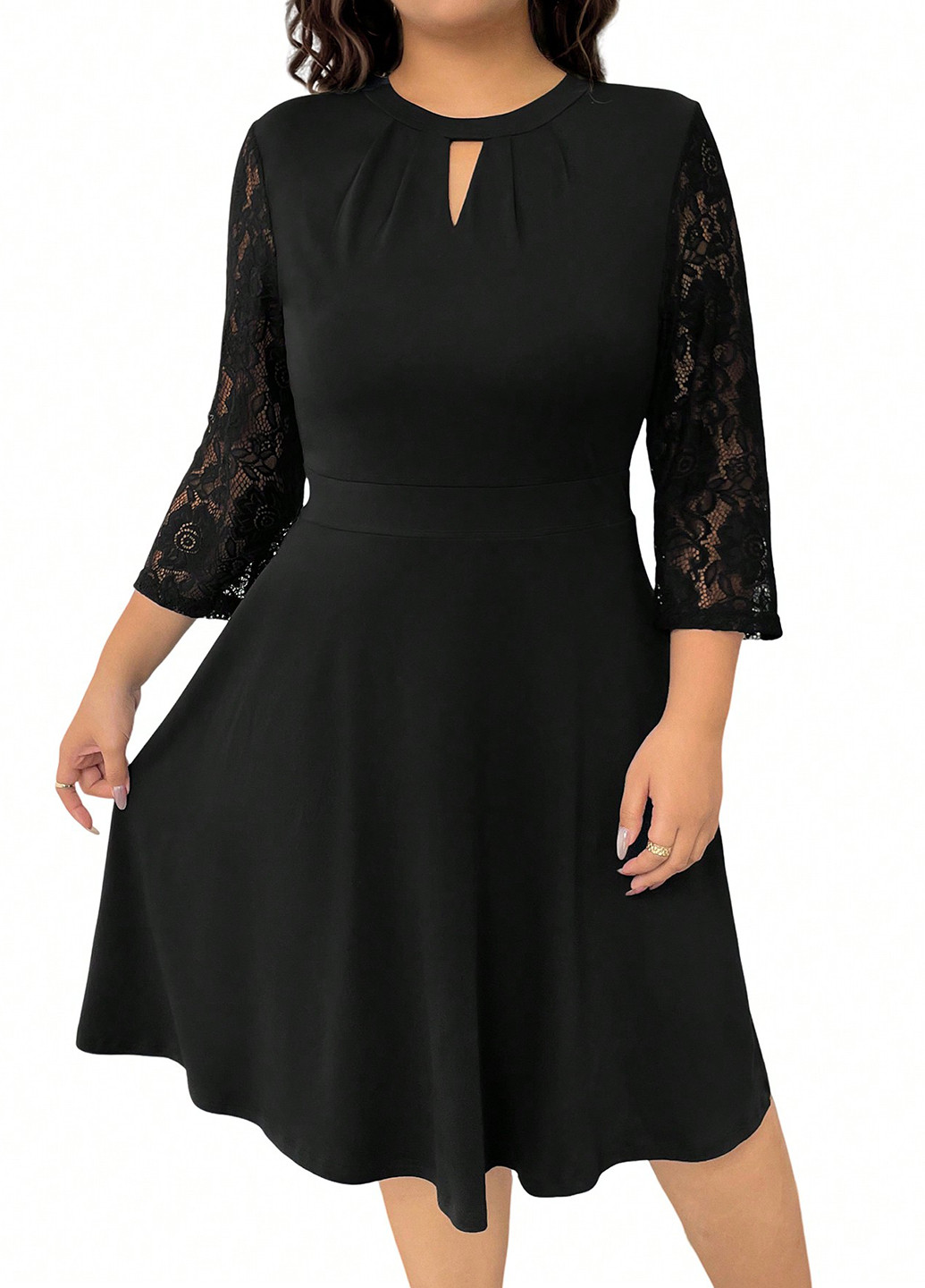 Чорна ділова, кежуал сукня кльош SHEIN однотонна