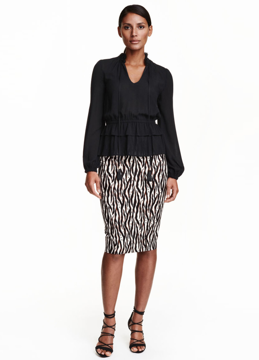 Черно-белая кэжуал с анималистичным узором юбка H&M карандаш