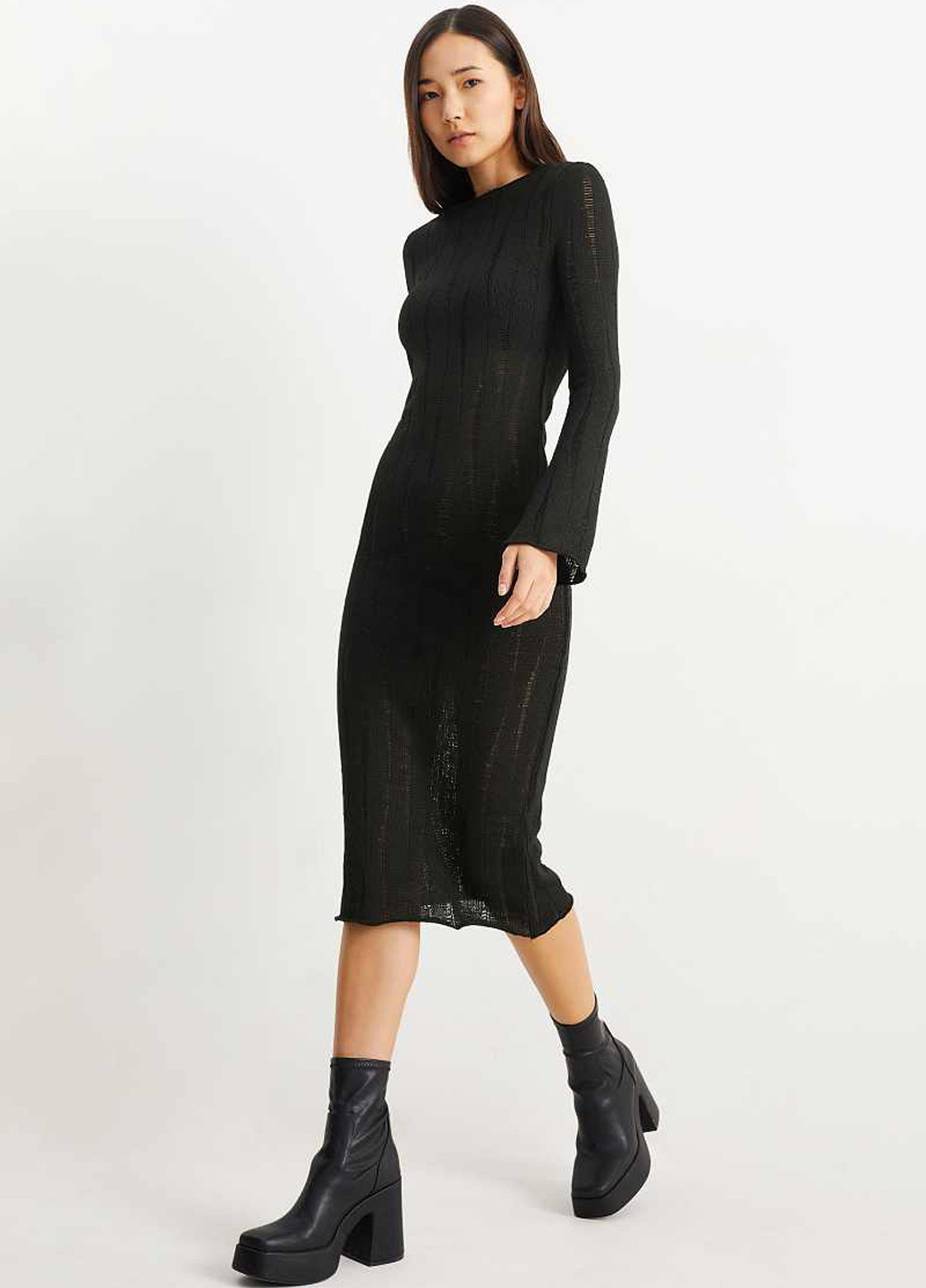 Черное кэжуал платье платье-свитер C&A однотонное