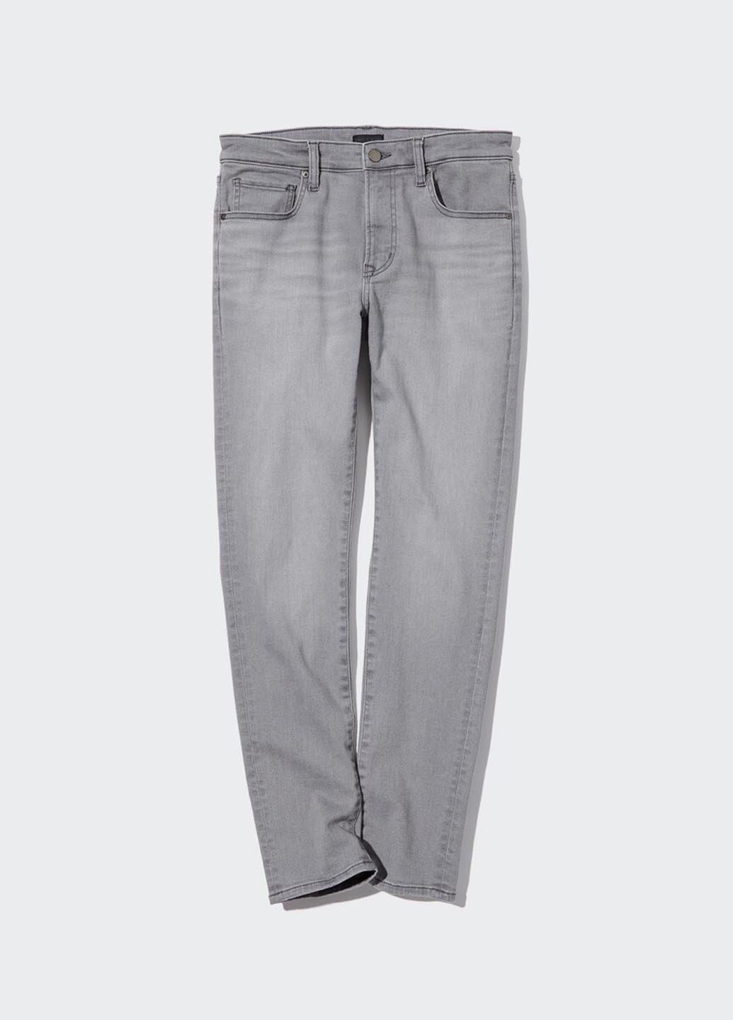 Серые демисезонные зауженные джинсы Uniqlo