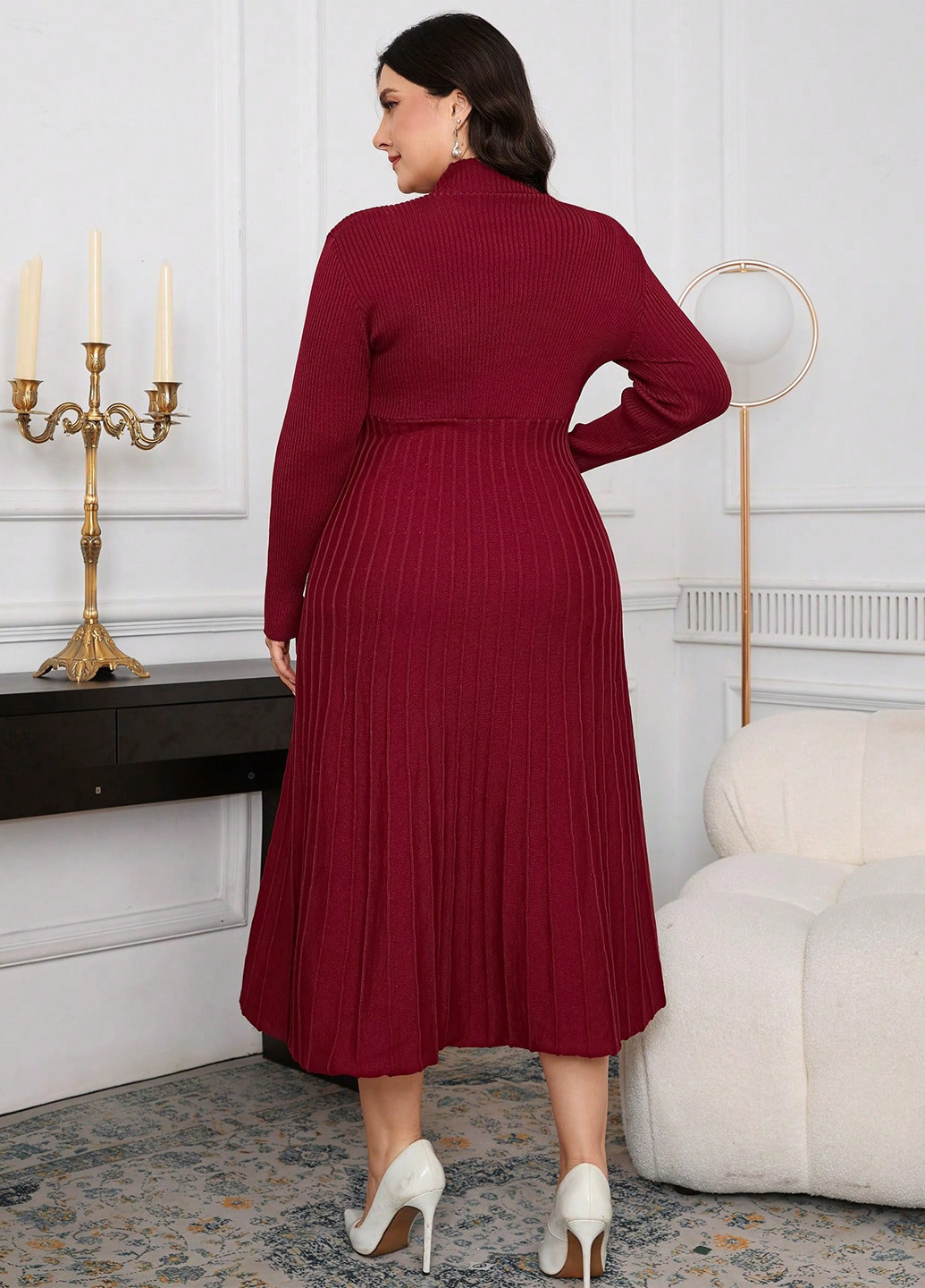 Бордова святковий, вечірня сукня а-силует, сукня светр SHEIN однотонна
