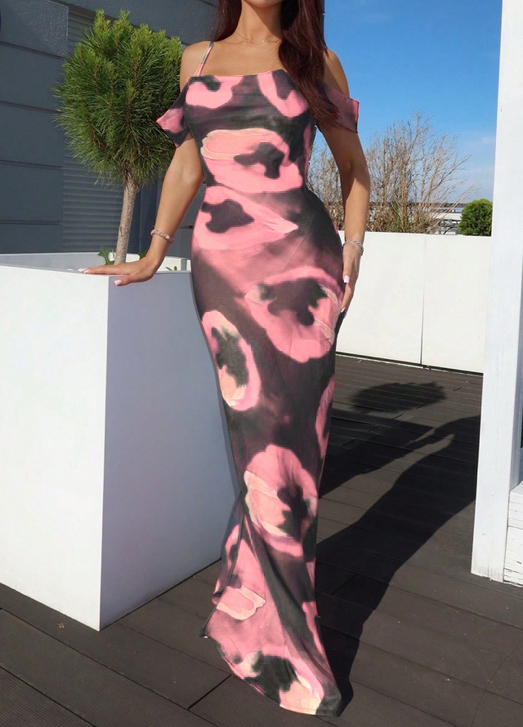 Рожева пляжна сукня годе SHEIN з абстрактним візерунком