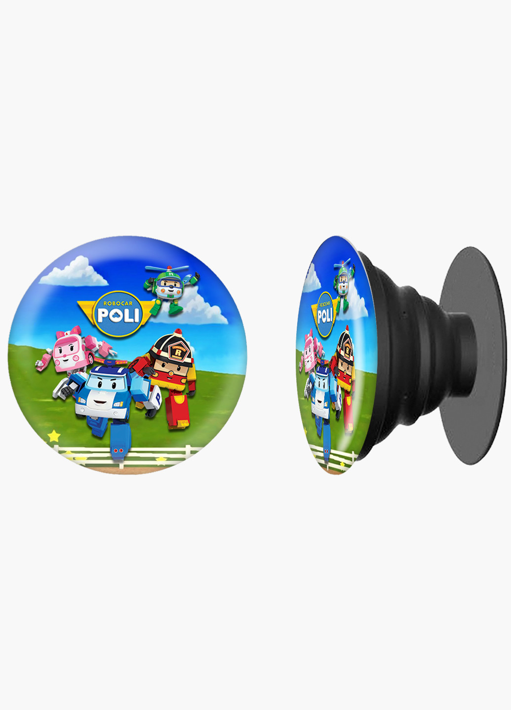 Попсокет (Popsockets) держатель для смартфона Робокар Поли (Robocar Poli) (8754-1618) Черный MobiPrint (216748501)