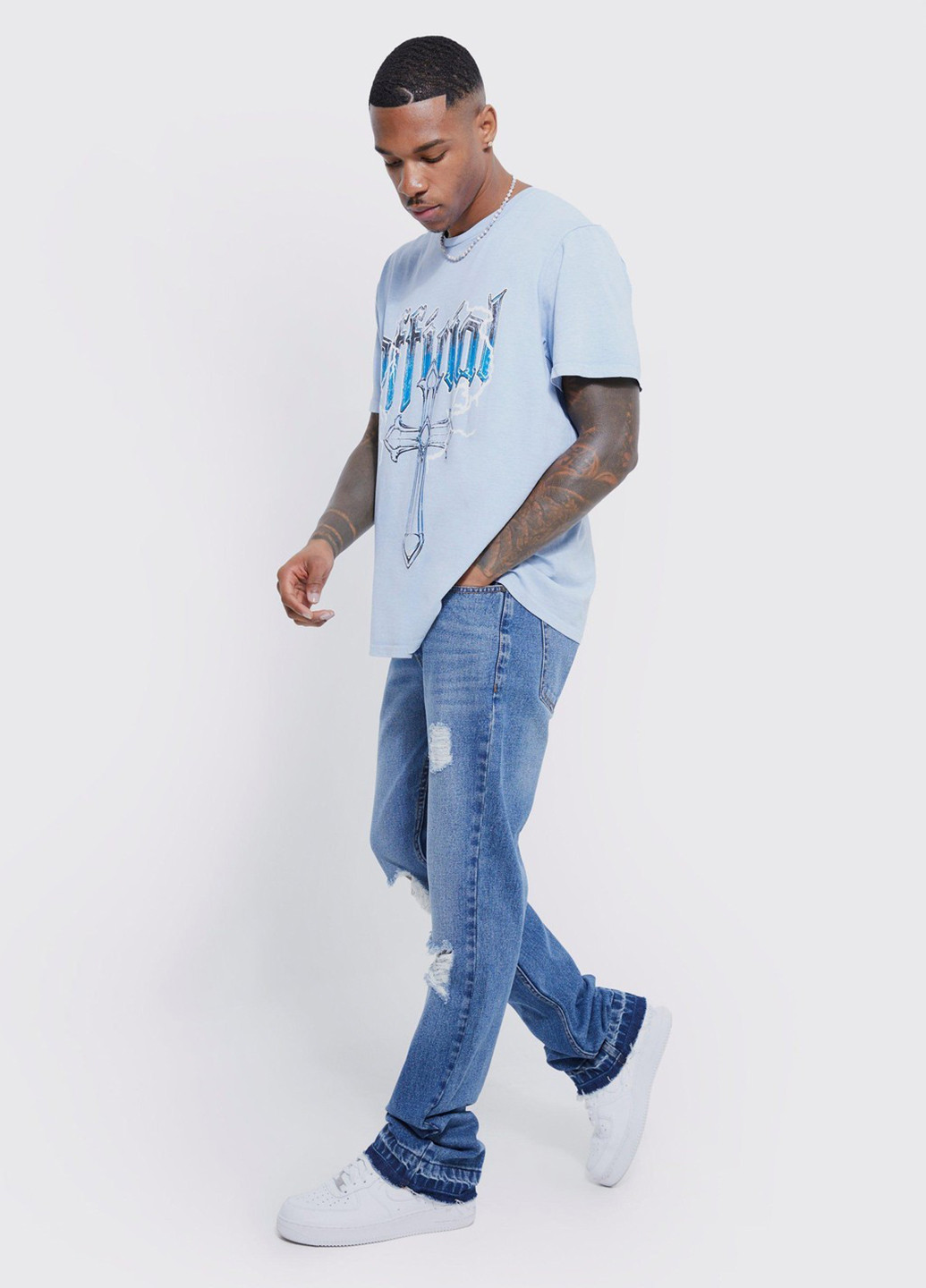 Голубые демисезонные прямые джинсы Boohoo