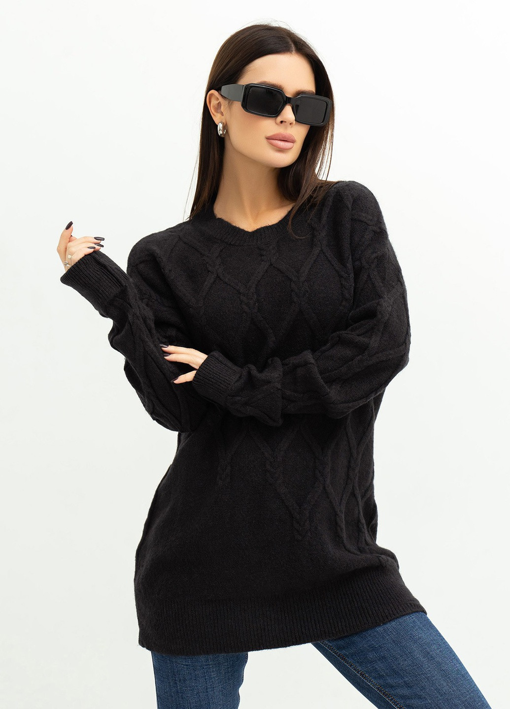 Чорний зимовий светр жіночий джемпер ISSA PLUS WN20-373
