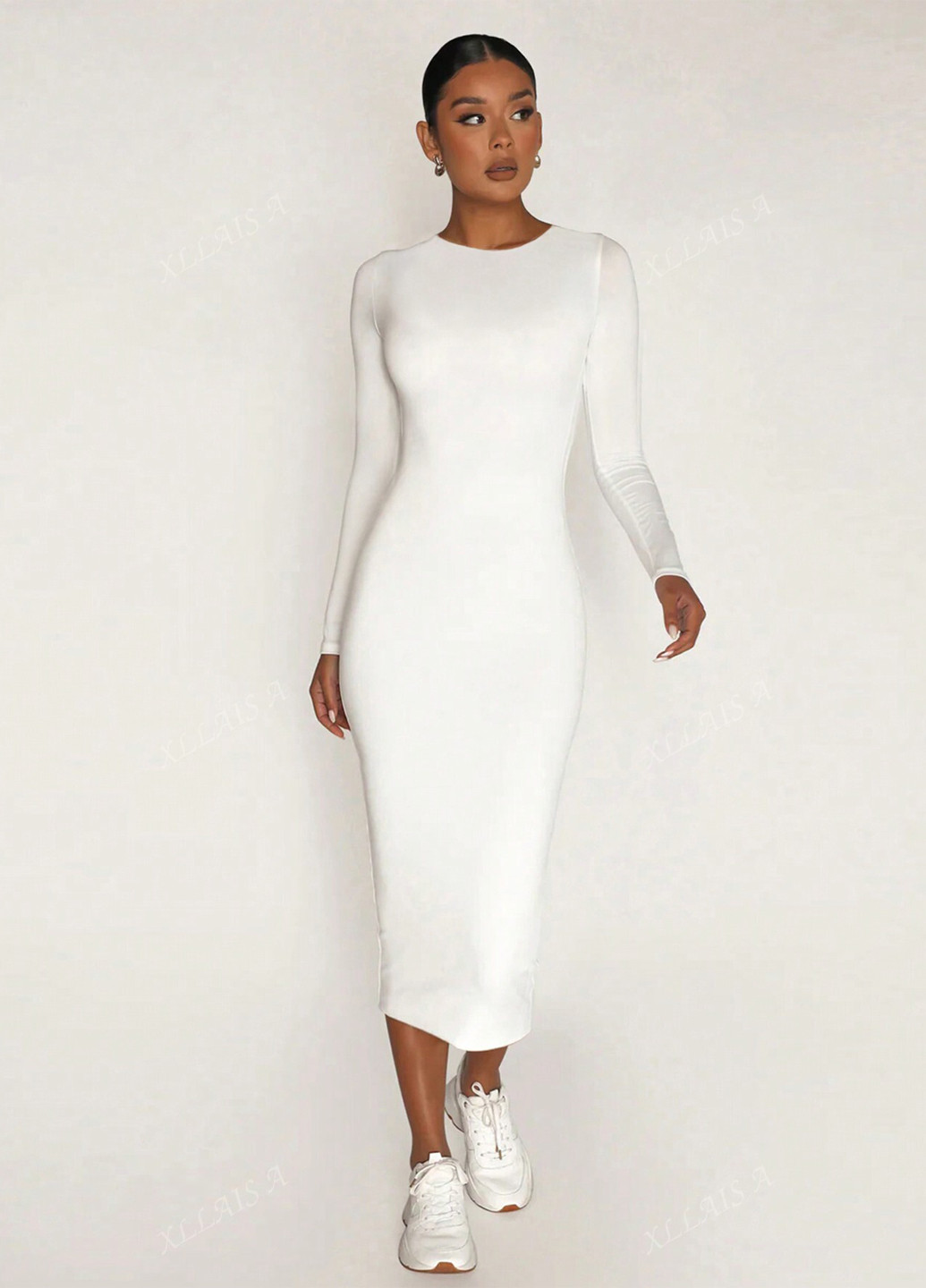 Белое кэжуал платье силуэтная SHEIN однотонное