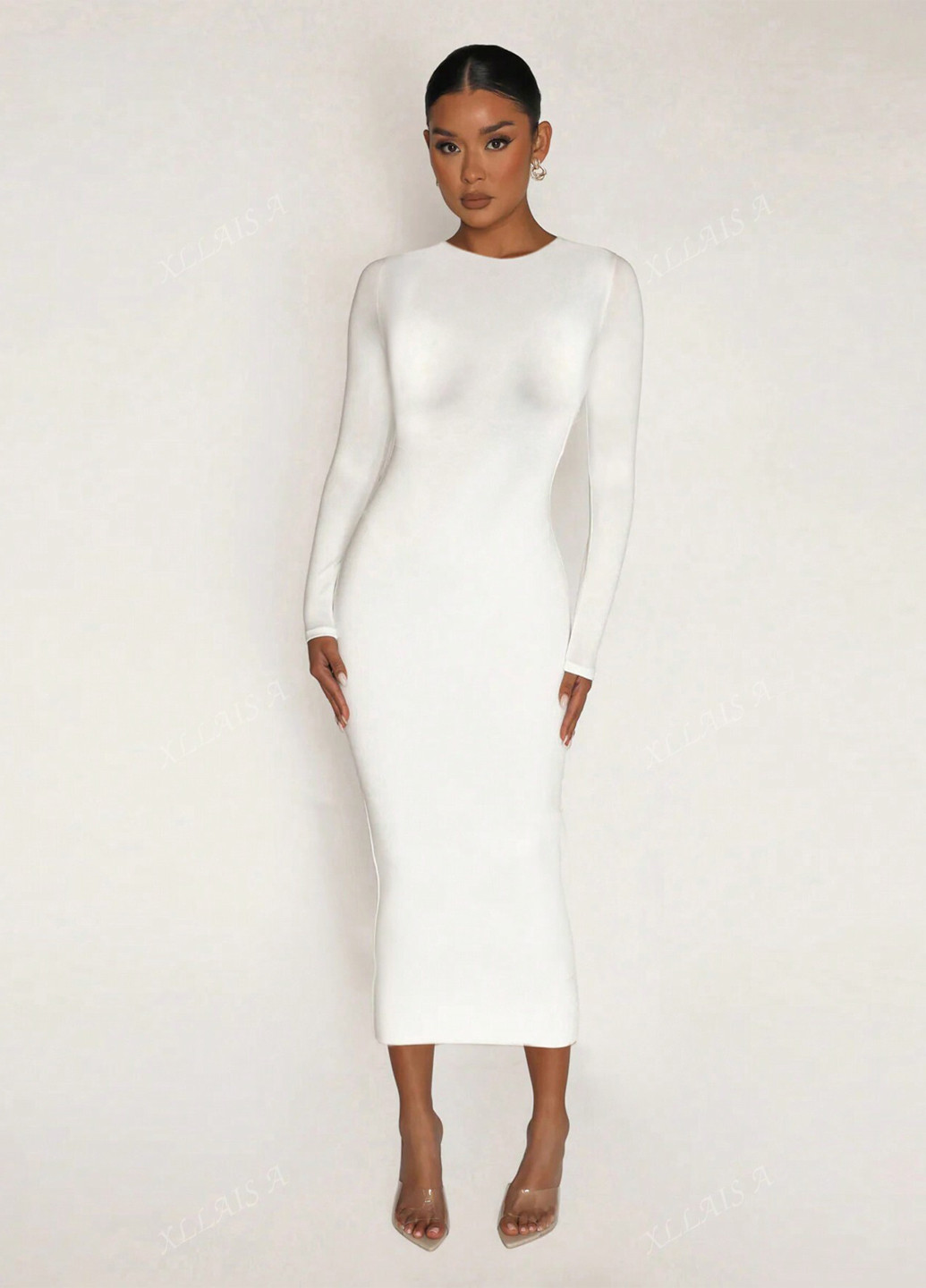 Белое кэжуал платье силуэтная SHEIN однотонное
