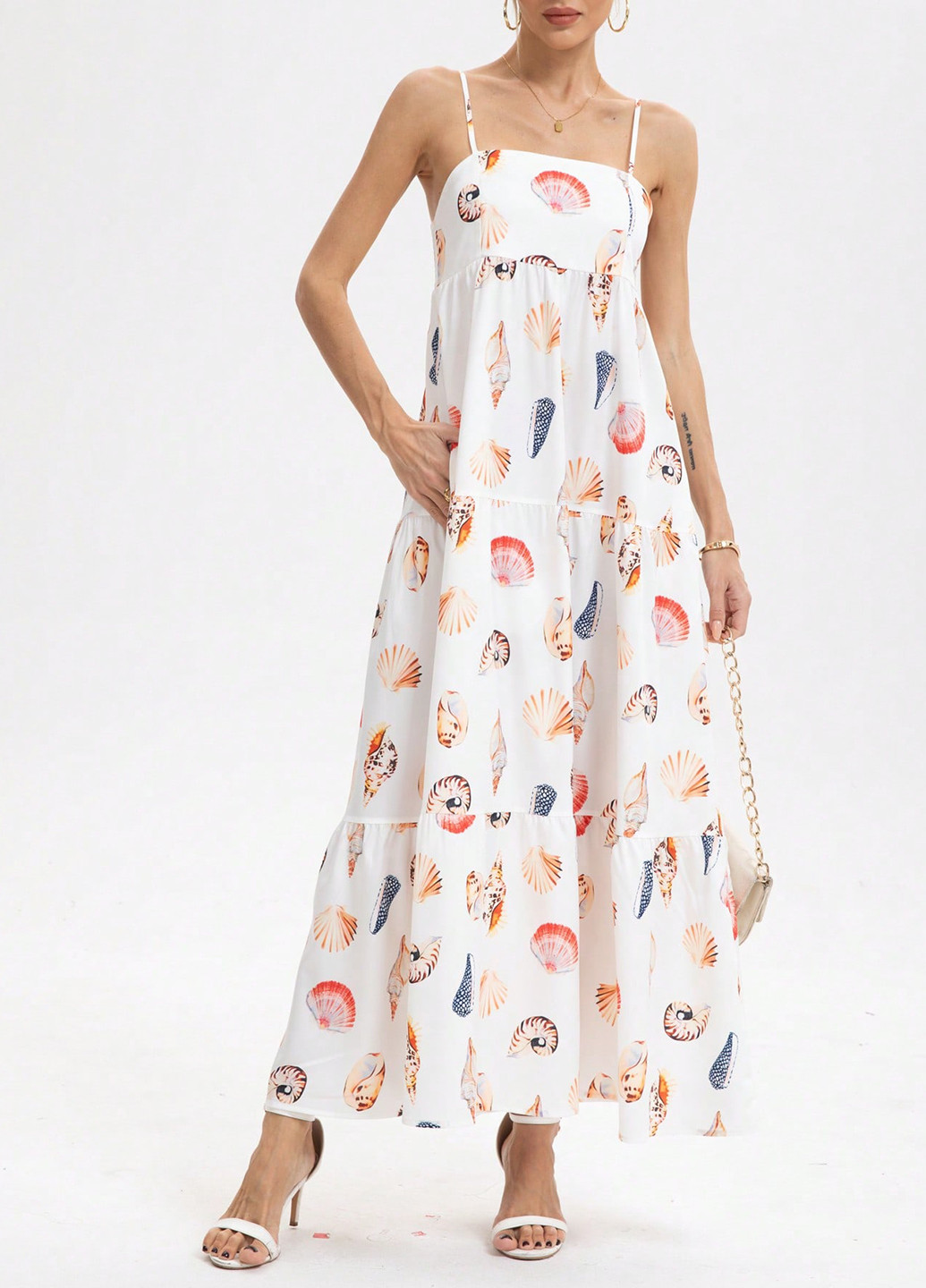 Белое праздничный, кэжуал, пляжное платье а-силуэт SHEIN морская тематика