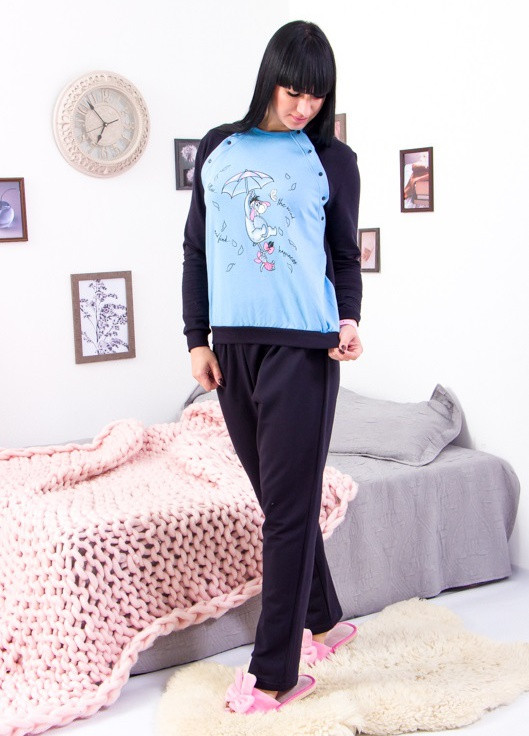 Голубая всесезон пижама женская (для кормящих мам) Носи своє 8306