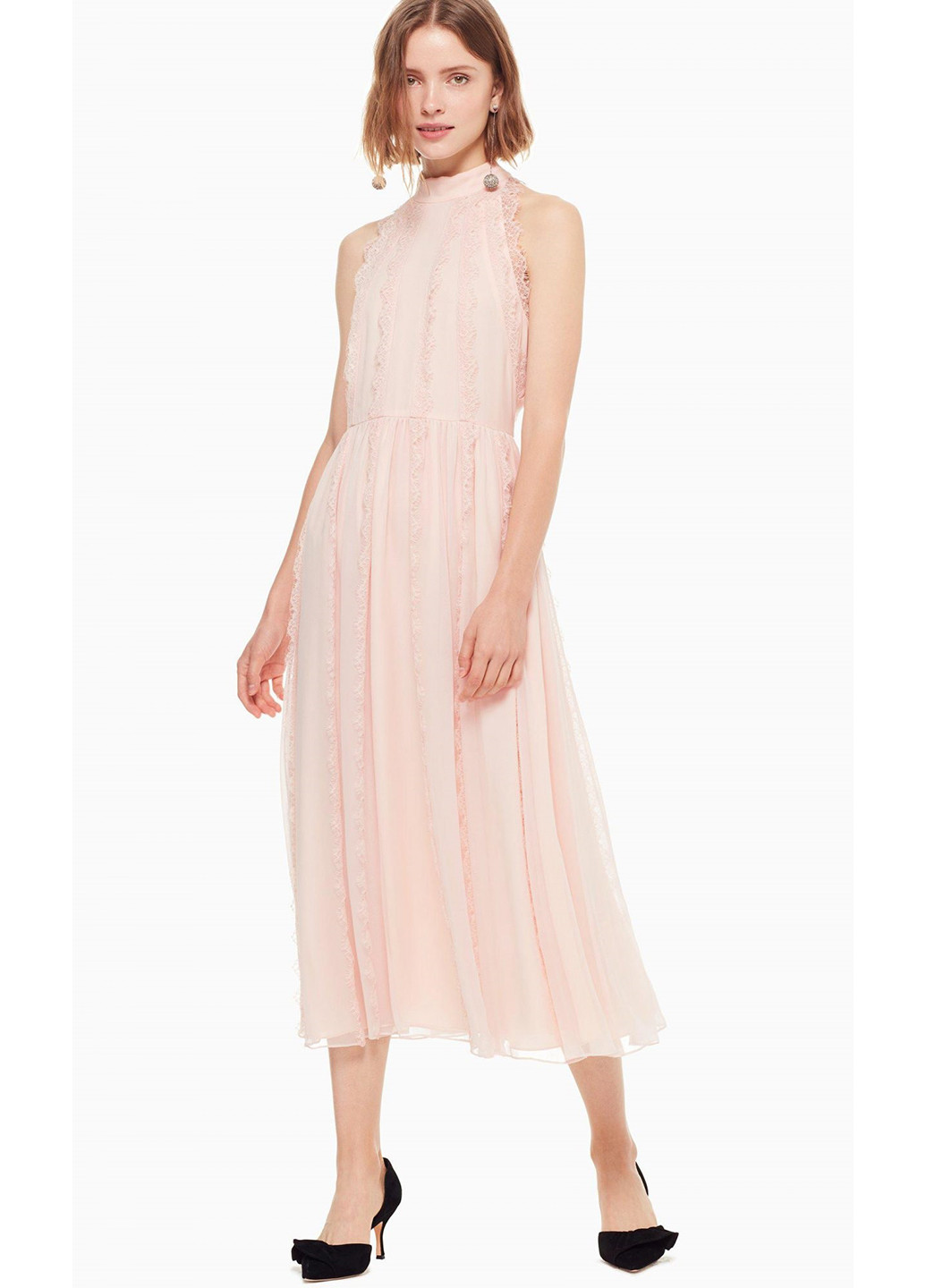 Светло-розовое коктейльное платье клеш Kate Spade однотонное