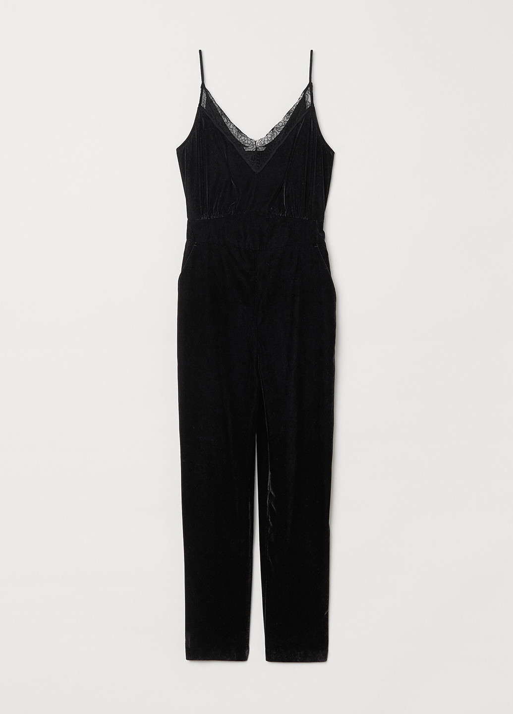 Комбинезон H&M комбинезон-брюки однотонный чёрный вечерний велюр, полиэстер