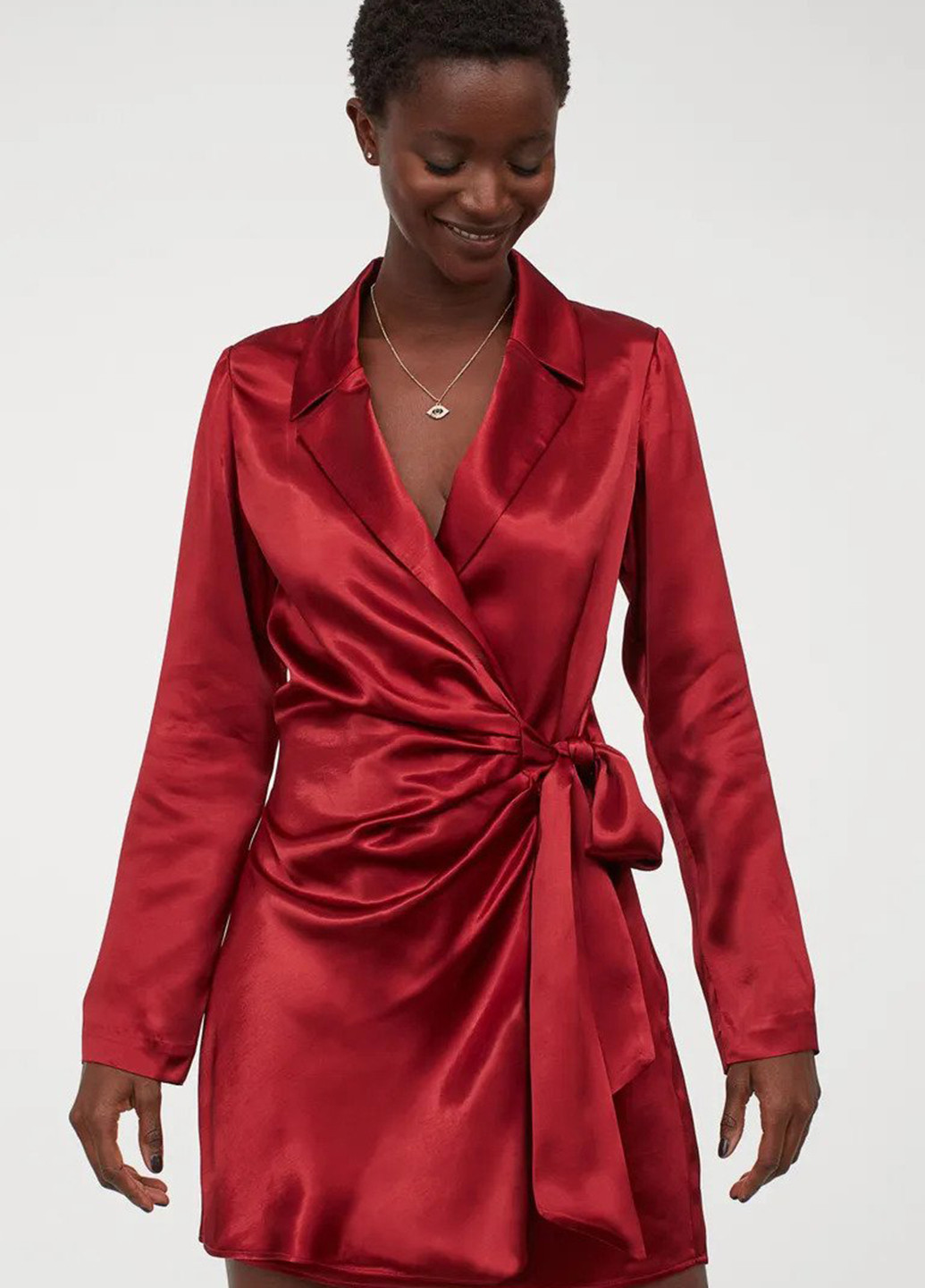 Бордовое кэжуал платье на запах H&M однотонное