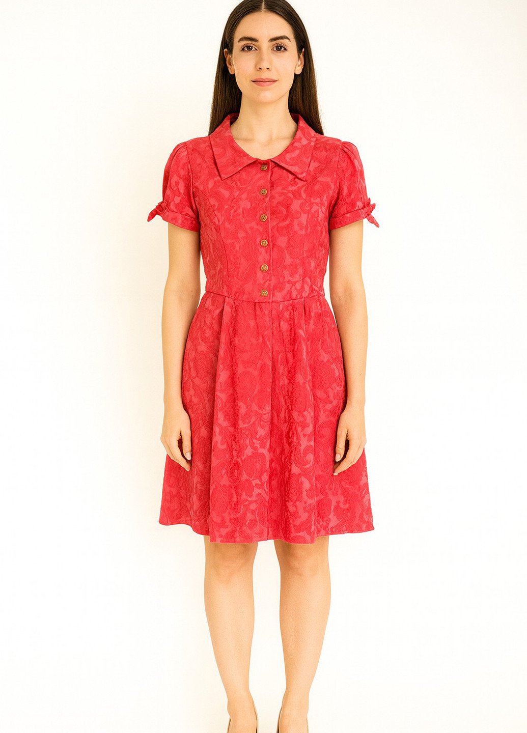 Фуксинова (кольору Фукія) кежуал сукня кльош Sassofono з квітковим принтом