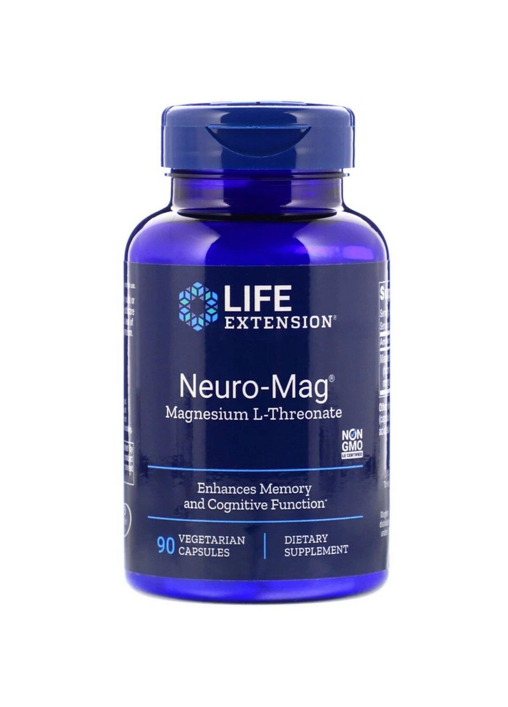 Магній L-треонат, Magnesium L-Threonate, Neuro-Mag,, 90 капсул в рослинній оболонці Life Extension (255410615)