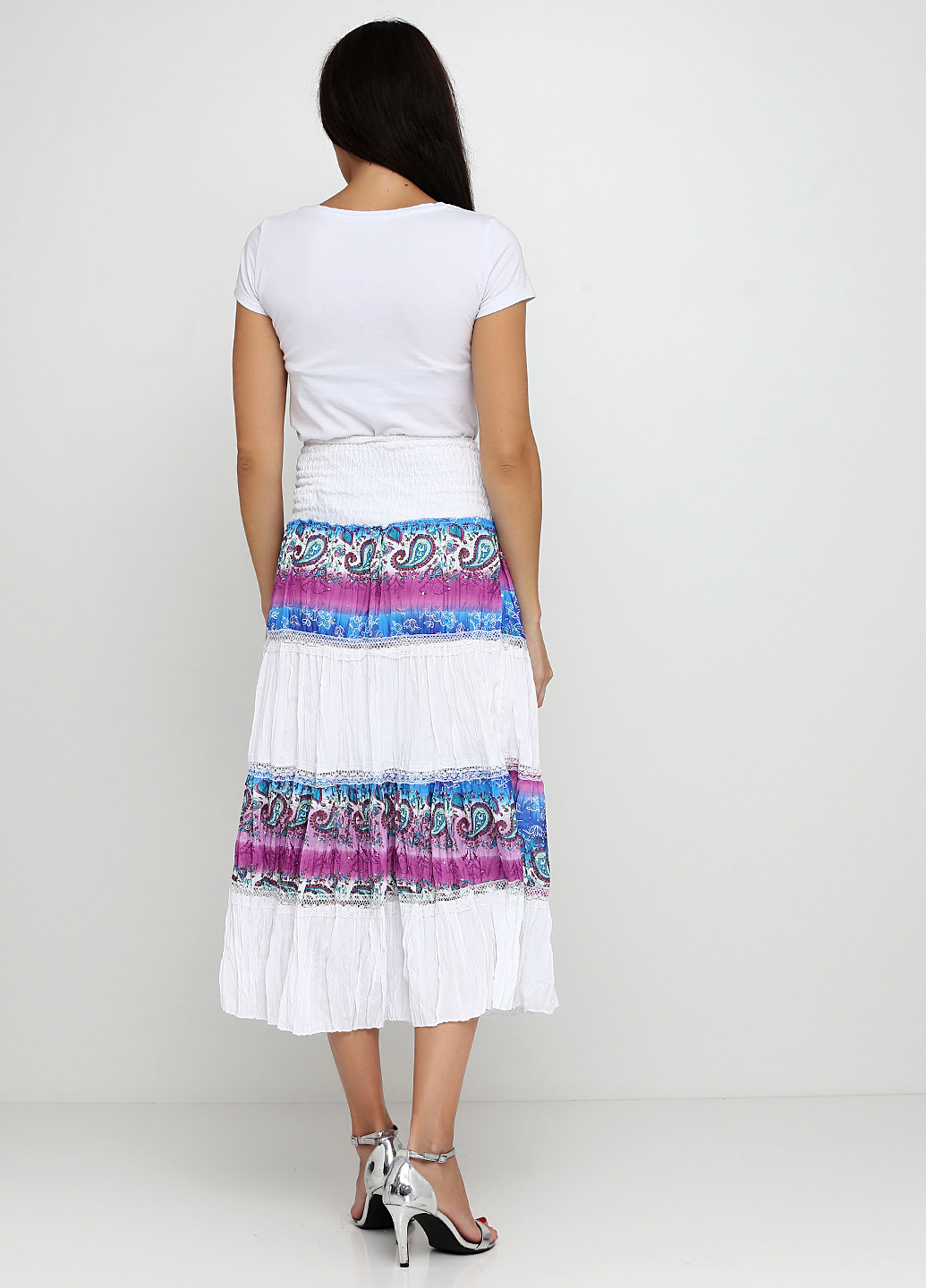 Белая кэжуал "турецкие огурцы" юбка Tianshun Fashion клешированная