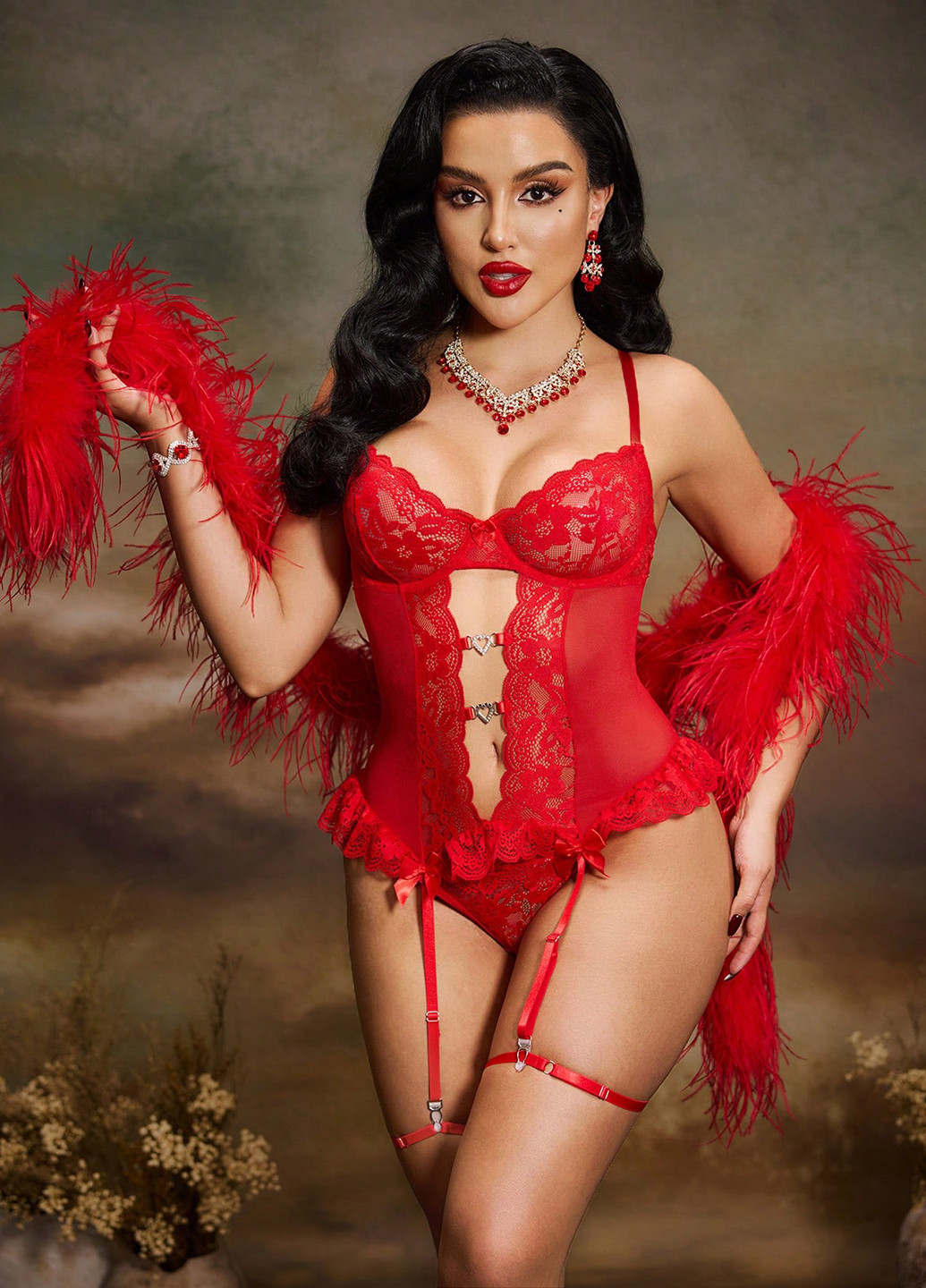 Красный демисезонный комплект (бюстье, трусики) SHEIN