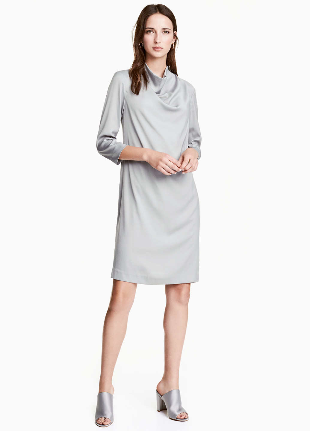 Светло-серое кэжуал платье на подкладе H&M однотонное