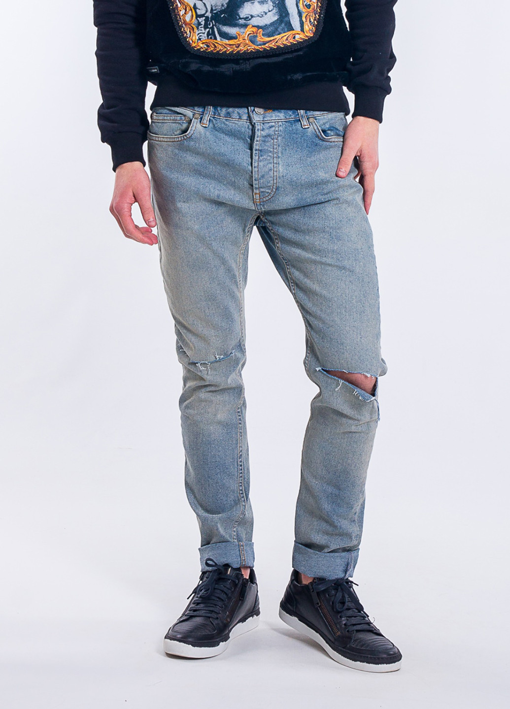 Голубые демисезонные слим джинсы RePlic