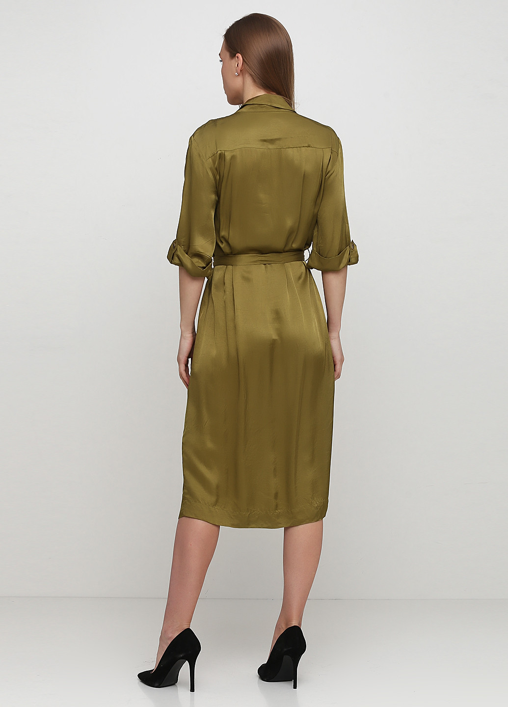 Оливкова (хакі) кежуал сукня сорочка H&M однотонна