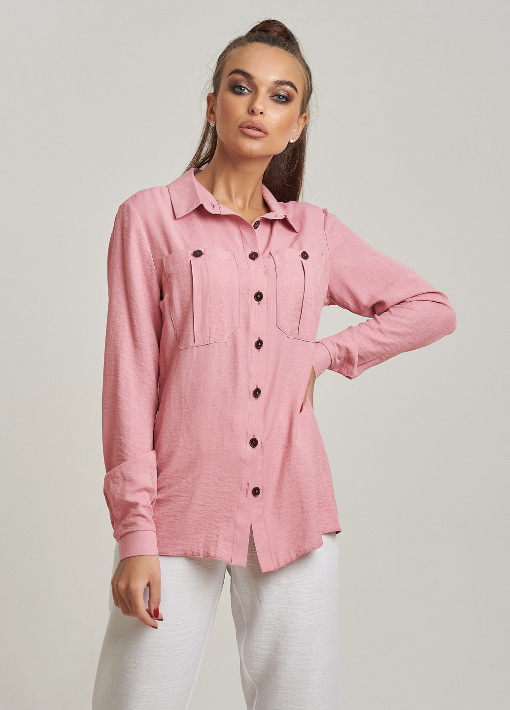 Розовая кэжуал рубашка однотонная ST-Seventeen