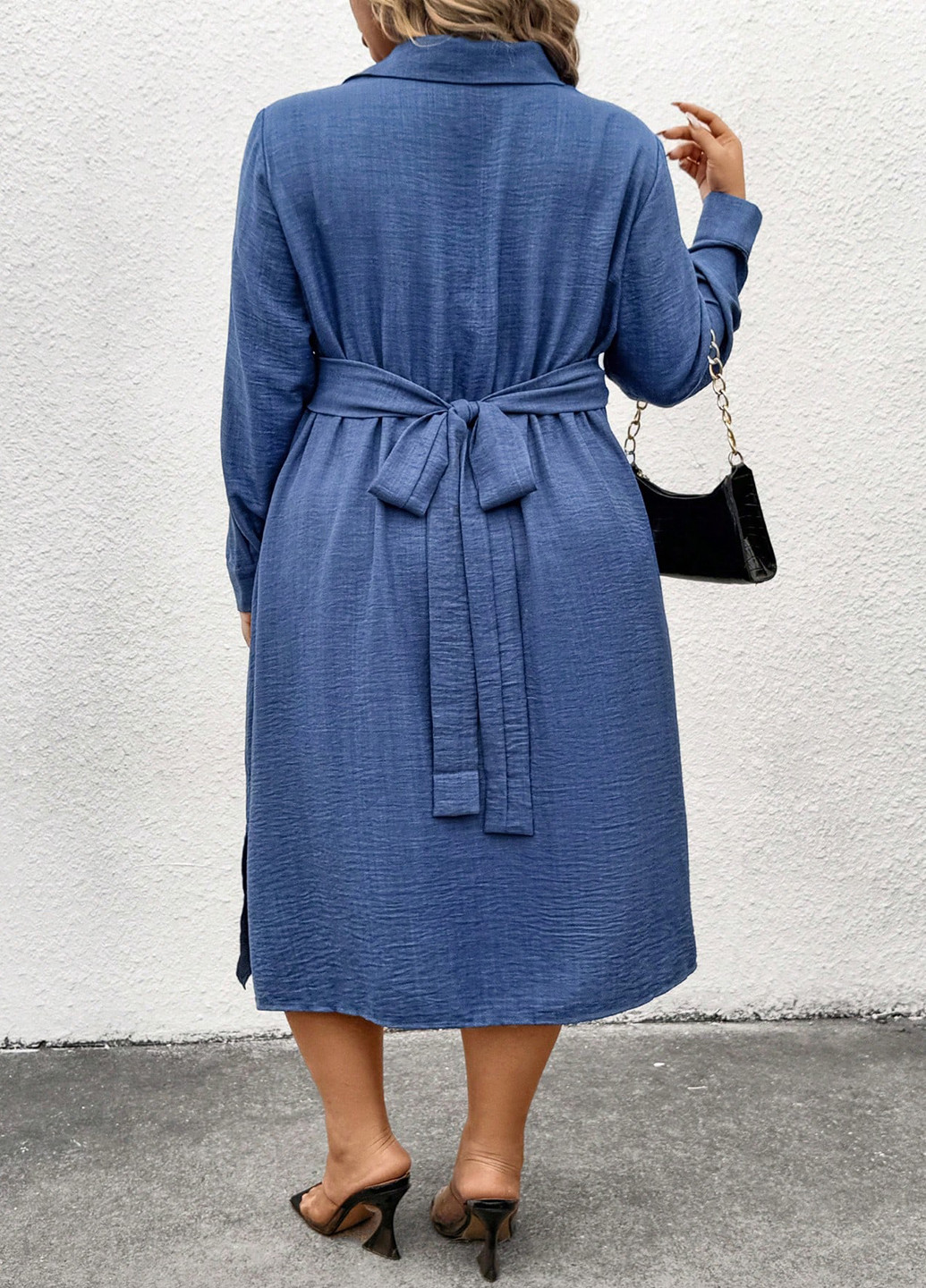 Синее кэжуал платье рубашка SHEIN однотонное