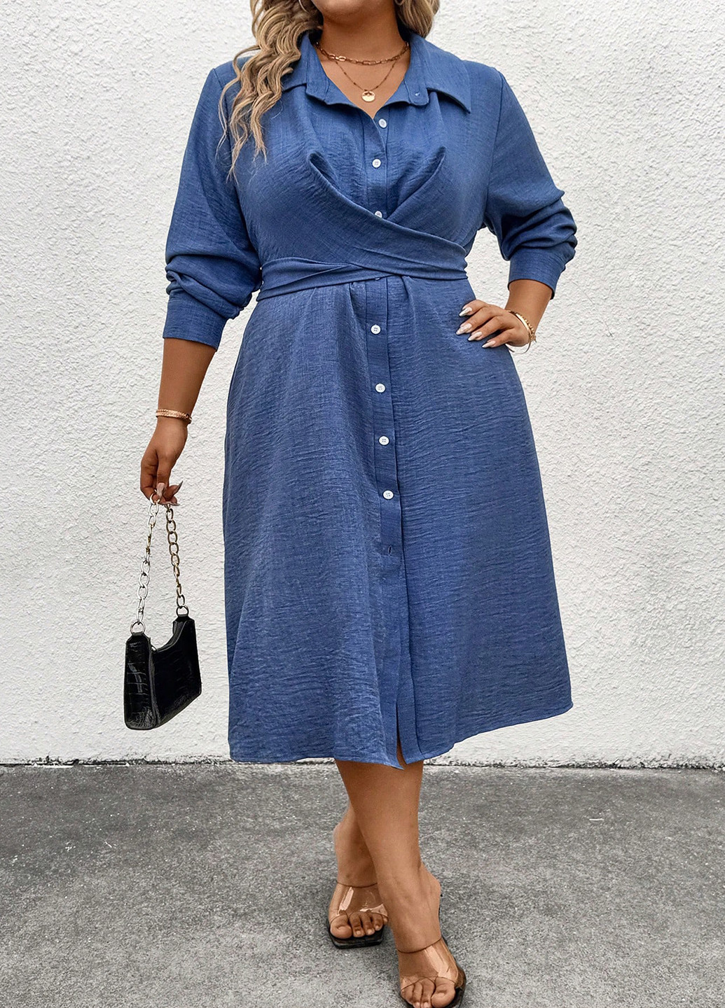 Синее кэжуал платье рубашка SHEIN однотонное