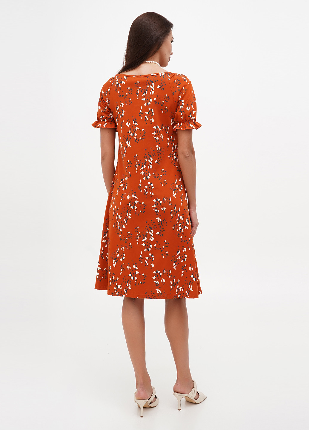 Терракотовое кэжуал платье клеш Трикомир с цветочным принтом