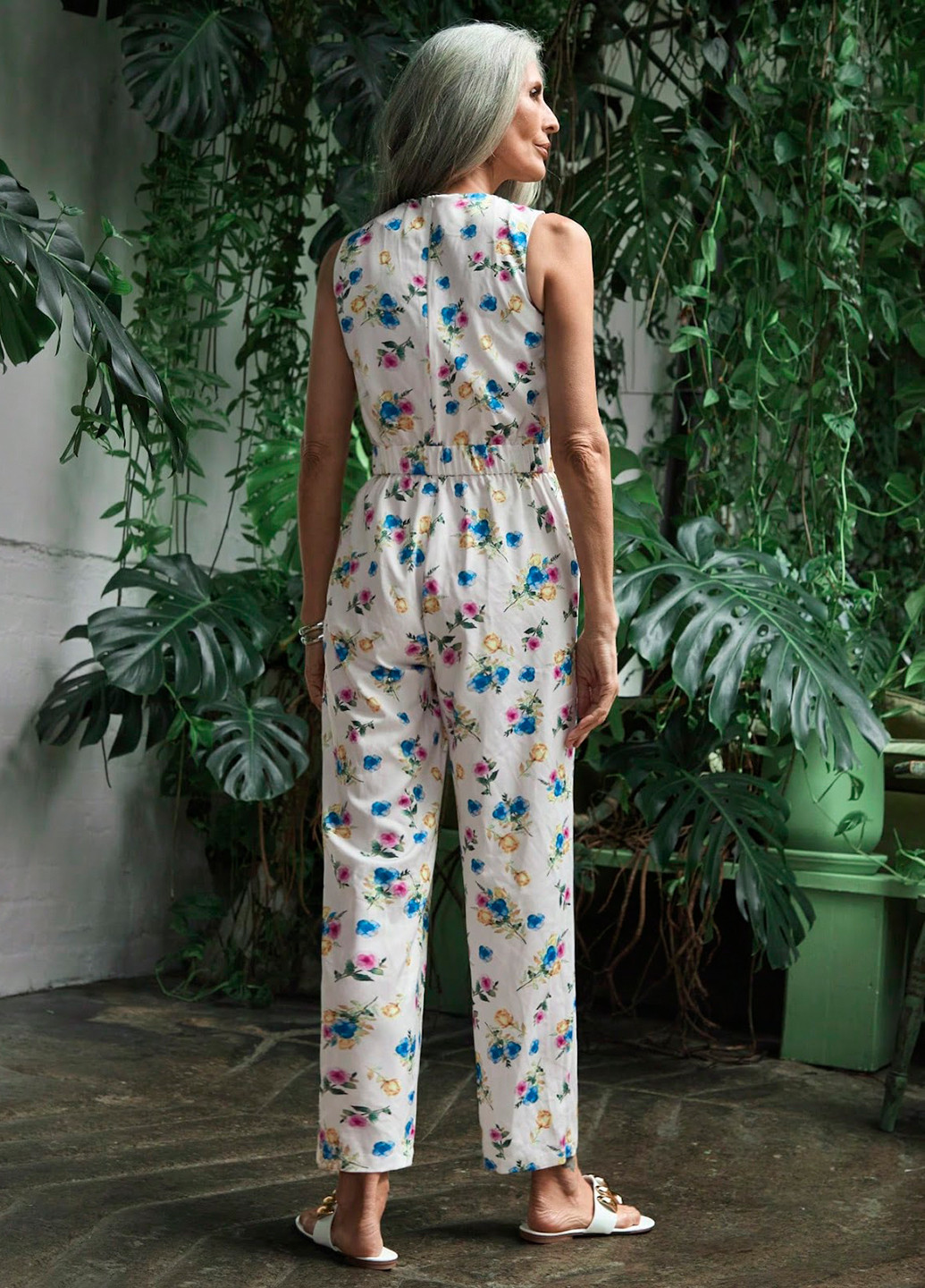 Комбинезон SHEIN комбинезон-брюки цветочный белый кэжуал полиэстер