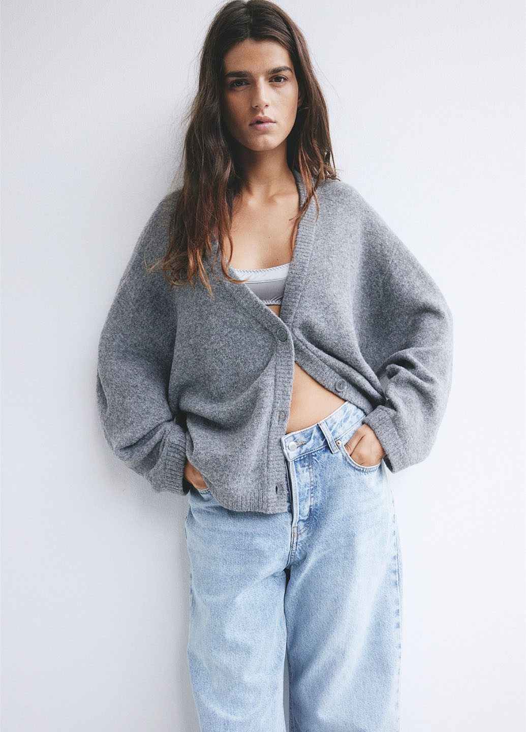 Светло-серый демисезонный кардиган H&M