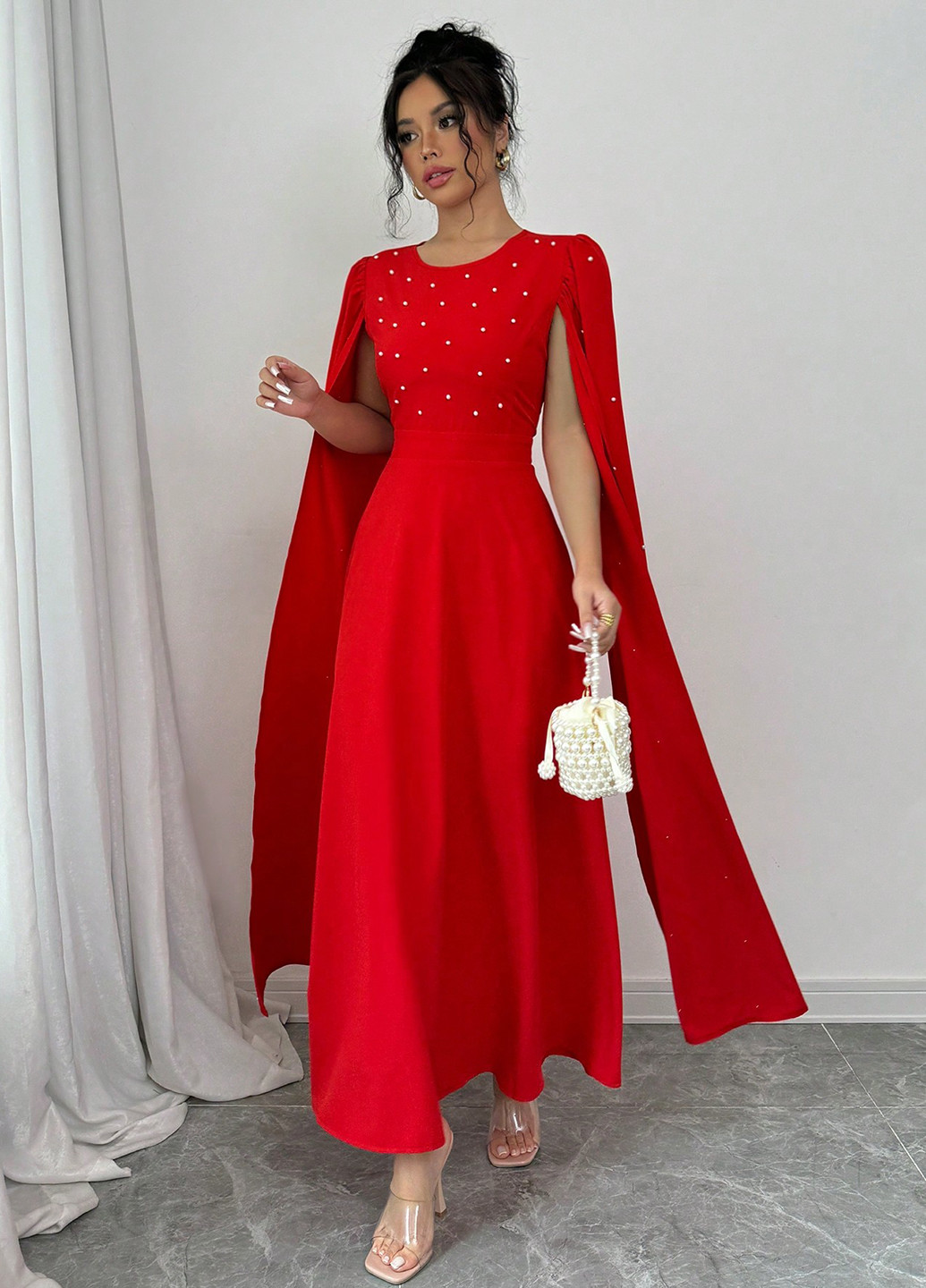 Червона вечірня, кежуал сукня а-силует SHEIN однотонна