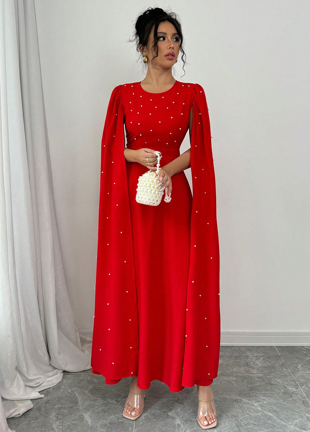 Червона вечірня, кежуал сукня а-силует SHEIN однотонна