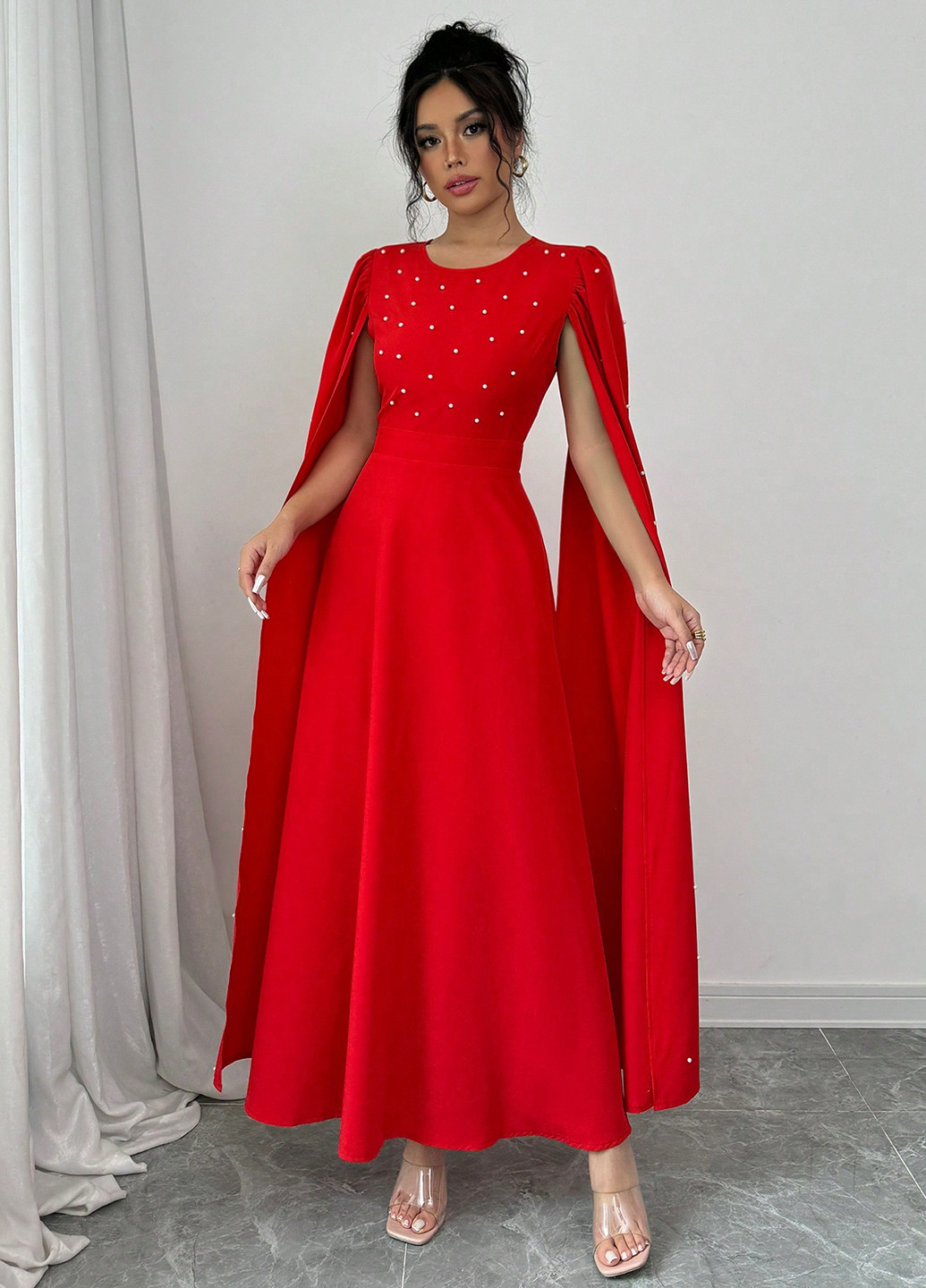 Червона вечірня, кежуал сукня а-силует SHEIN однотонна