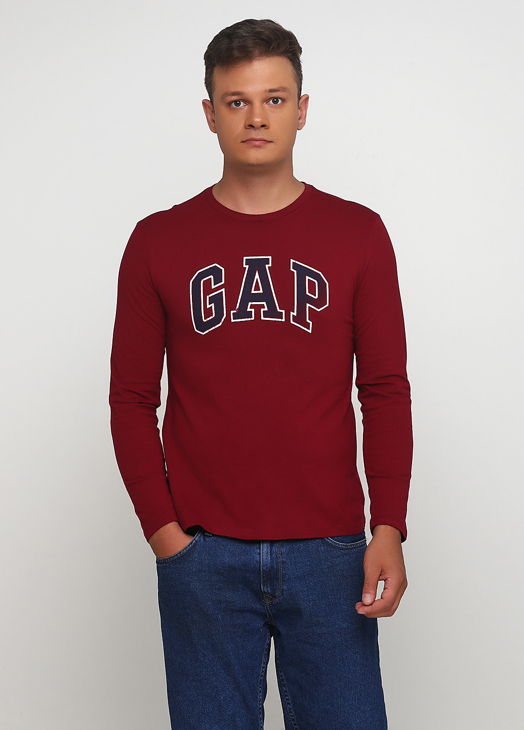 Лонгслів Gap логотип бордовий кежуали бавовна, трикотаж