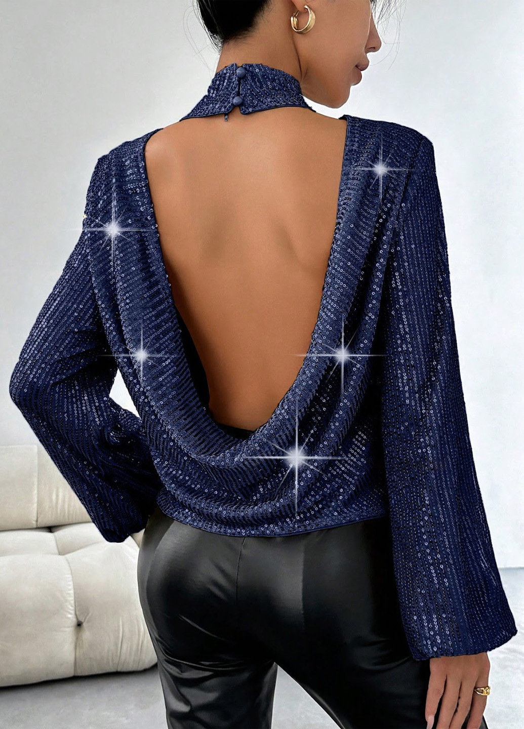 Тёмно-синяя блуза SHEIN