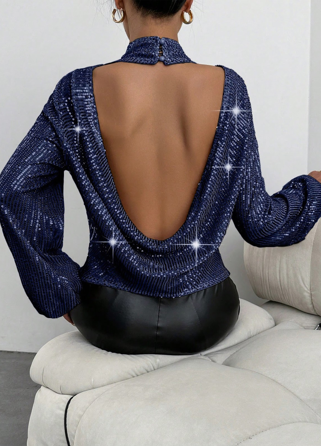 Тёмно-синяя блуза SHEIN