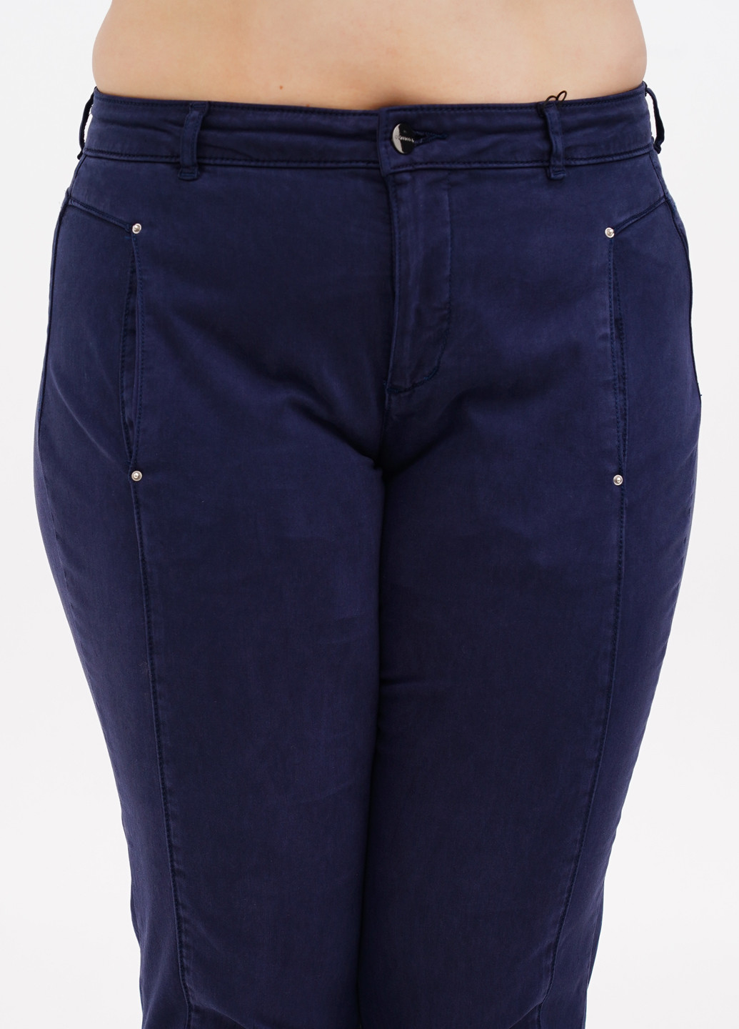 Темно-синие кэжуал демисезонные зауженные, укороченные брюки Comma