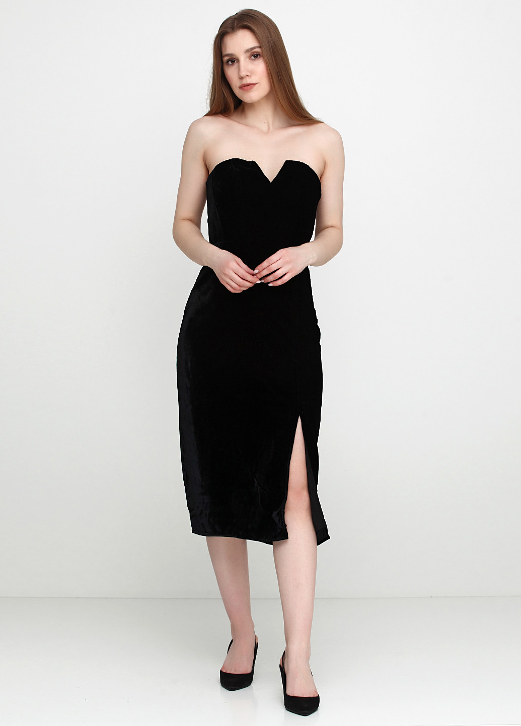 Черное коктейльное платье бандо, футляр H&M однотонное