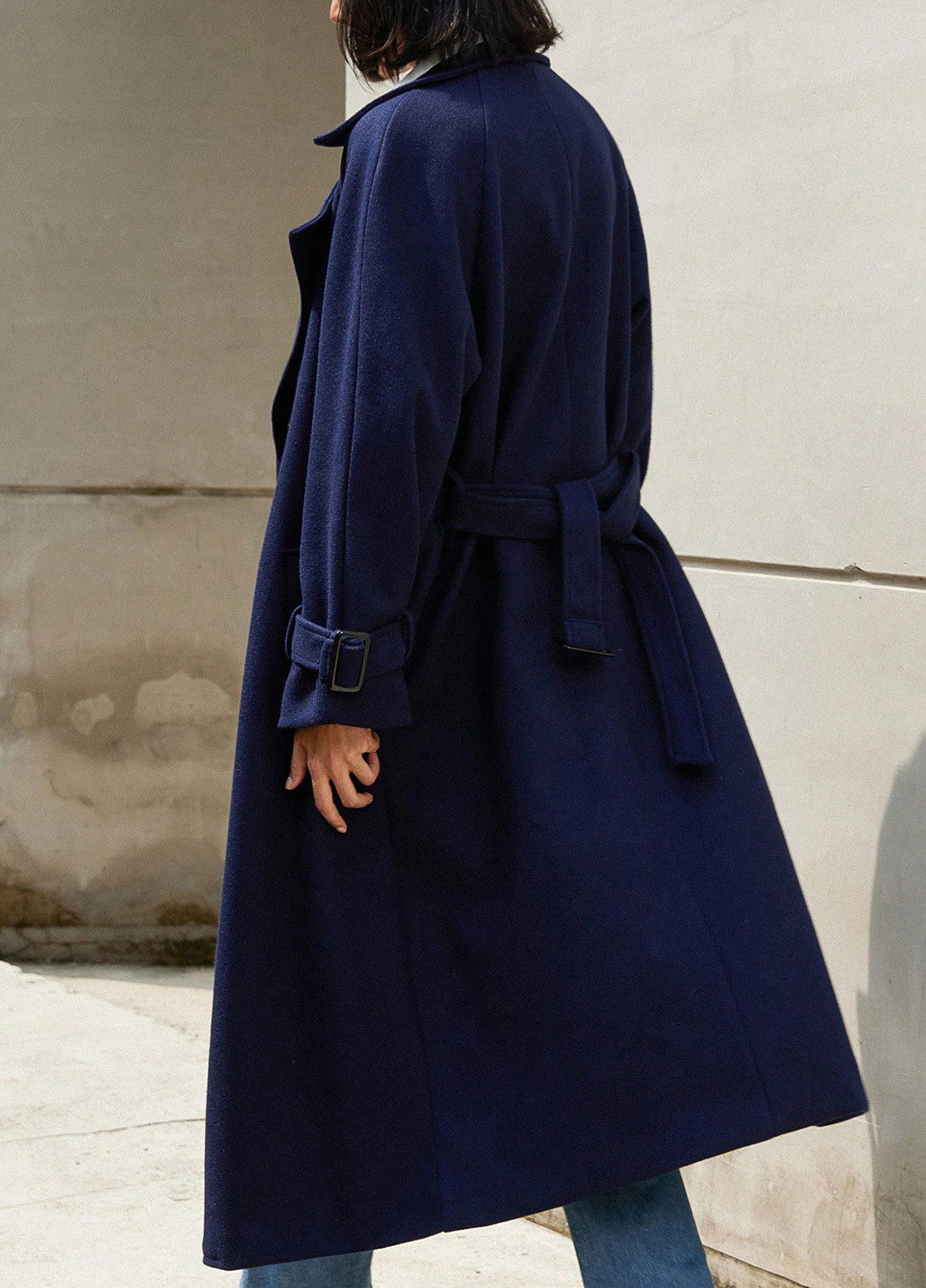 Темно-синє зимнє Пальто двобортне SHEIN