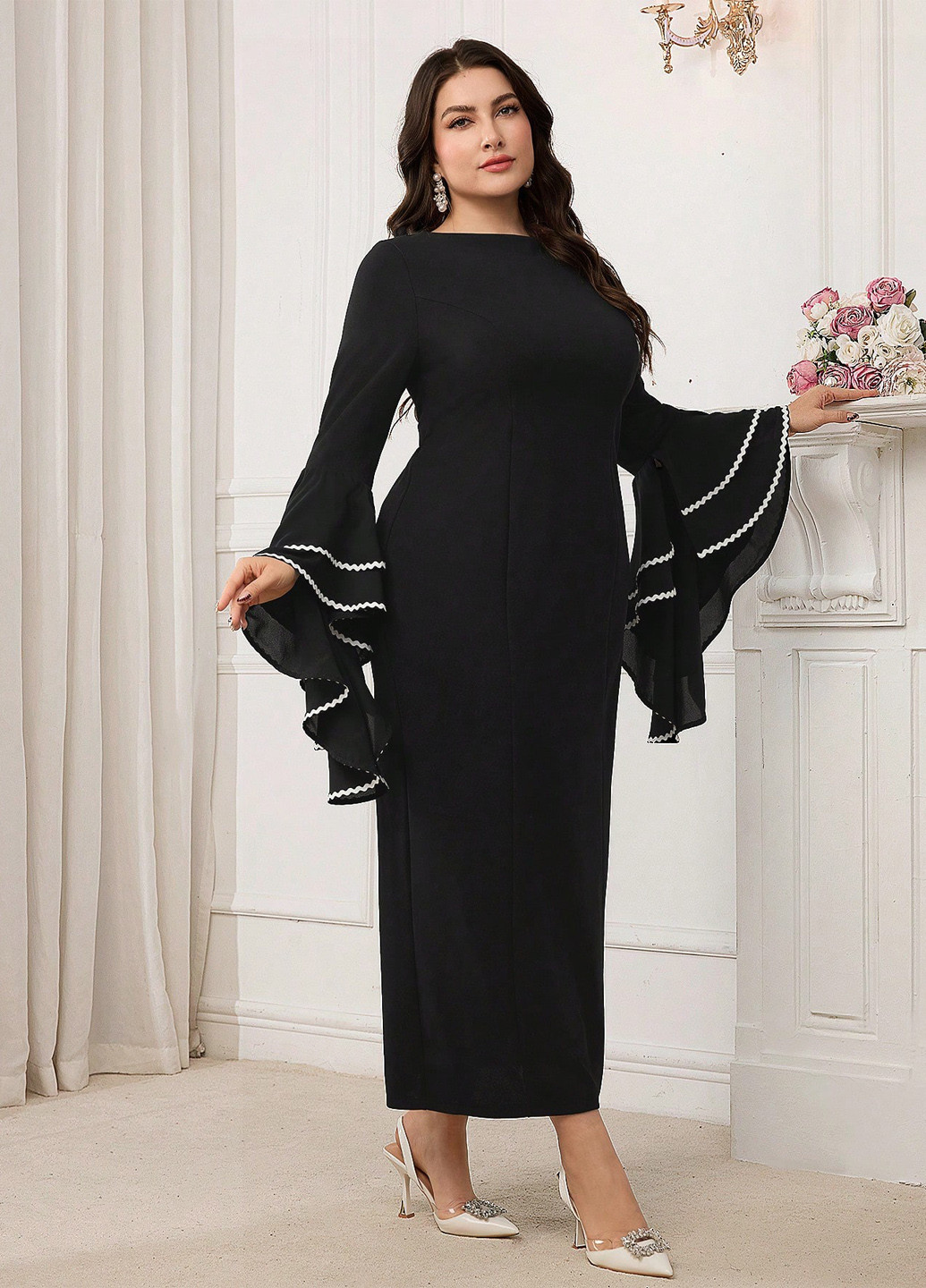 Черное вечернее платье футляр SHEIN однотонное