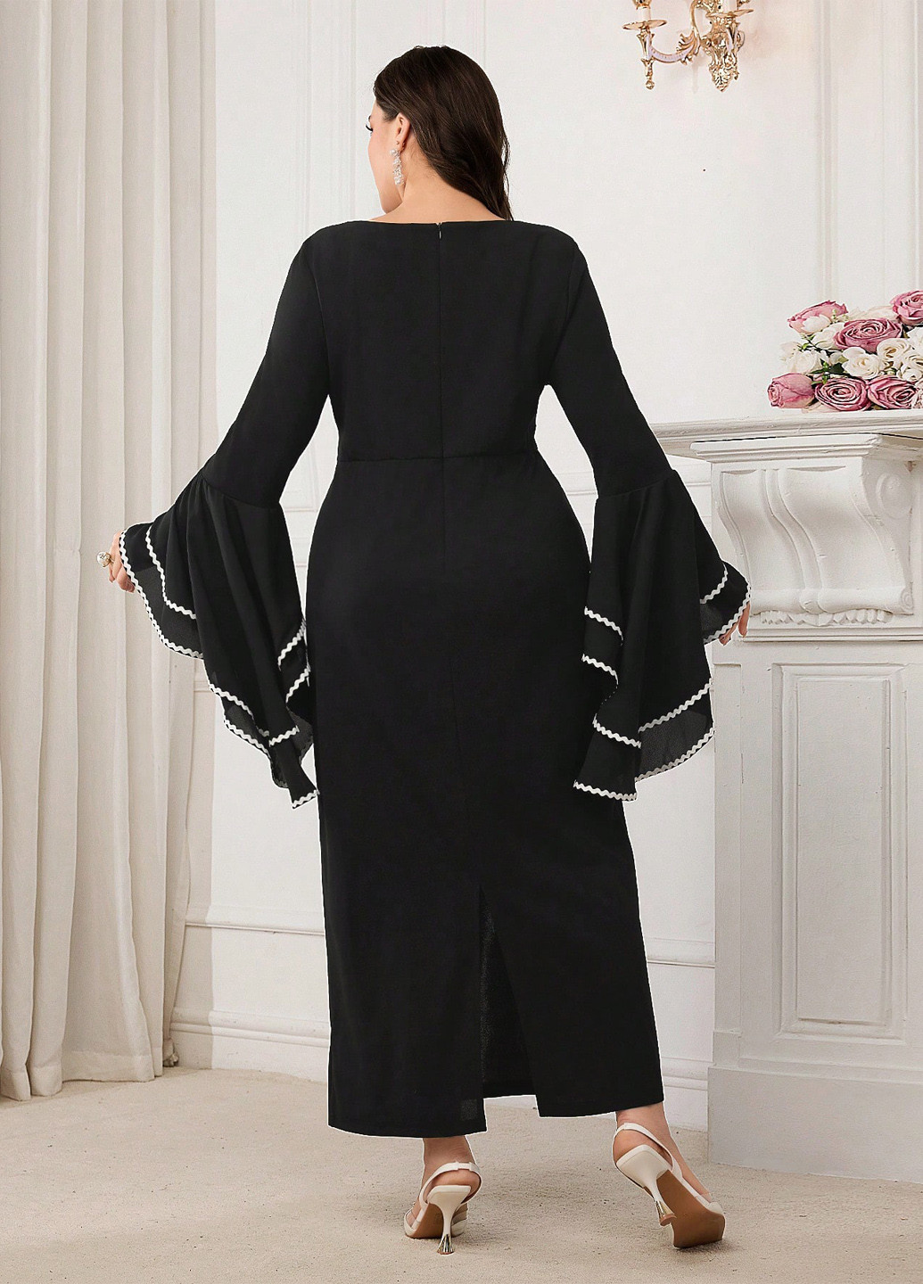 Черное вечернее платье футляр SHEIN однотонное