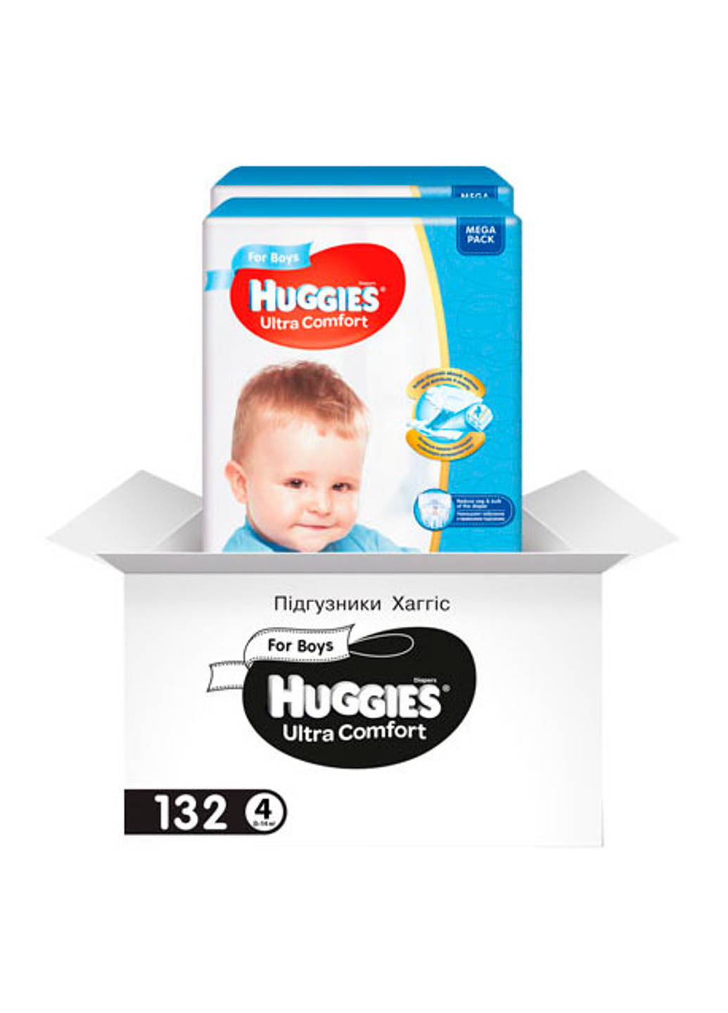 Подгузники Ultra Comfort для мальчиков 4 (8-14 кг) 132 шт. Huggies (221769615)