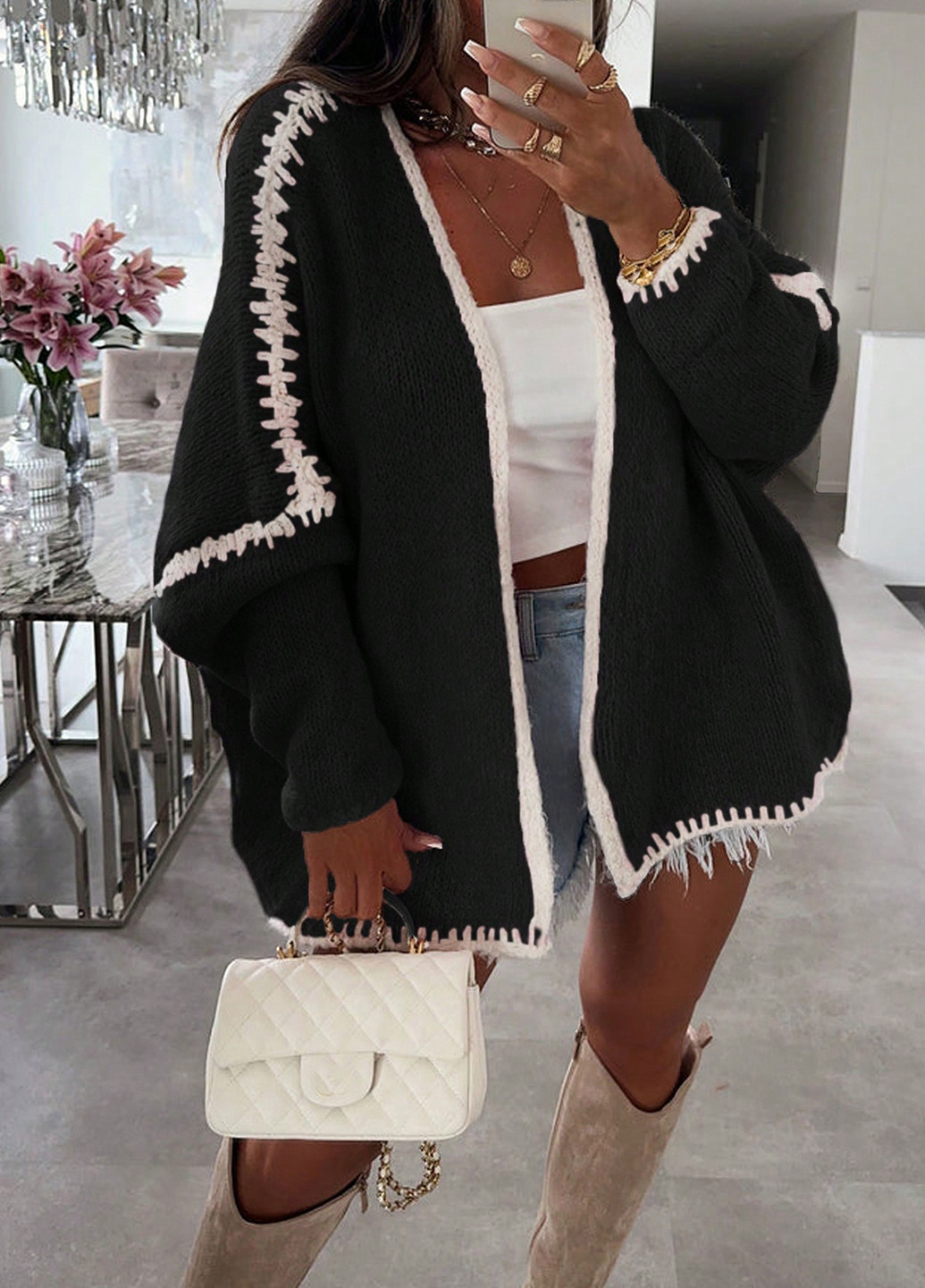 Черно-белый демисезонный кардиган SHEIN