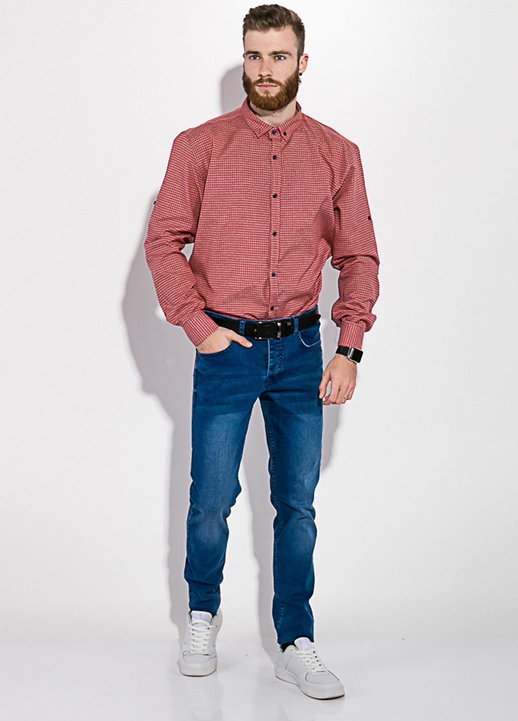 Бордовая кэжуал рубашка в клетку Time of Style с длинным рукавом