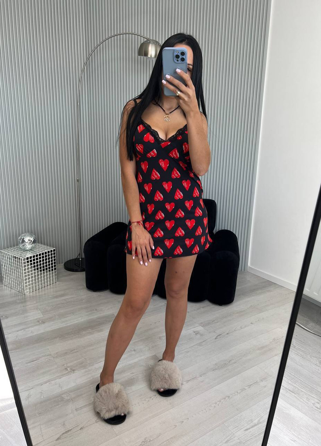 Черный демисезонный комплект (ночная рубашка, халат) Fashion