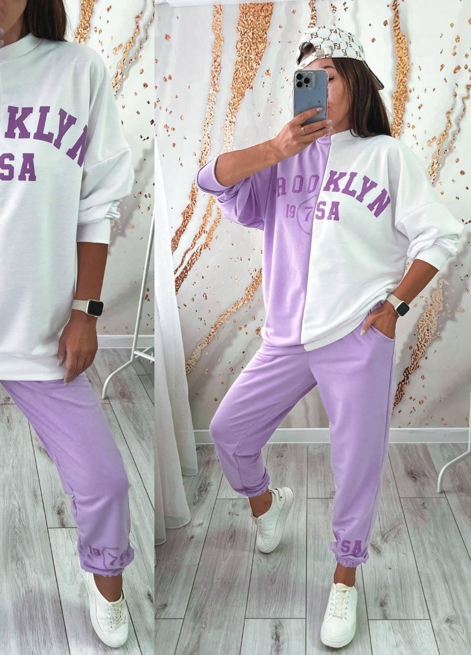 Жіночий спортивний костюм OVERSIZE S-M L-XL 2XL-3XL (42-44 46-48 50-52) фіолетовий No Brand (254565519)