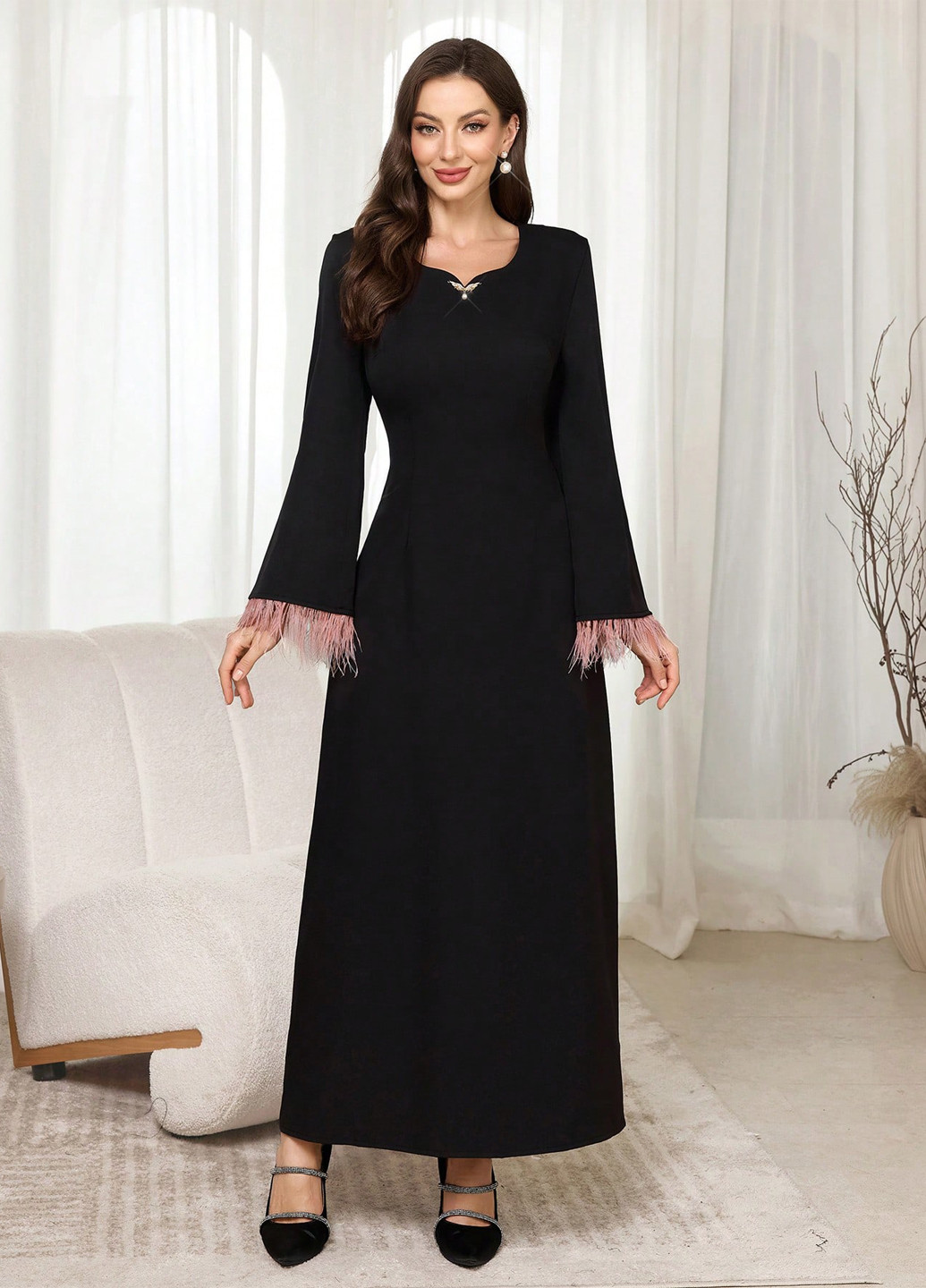 Черное праздничный, вечернее платье а-силуэт SHEIN однотонное