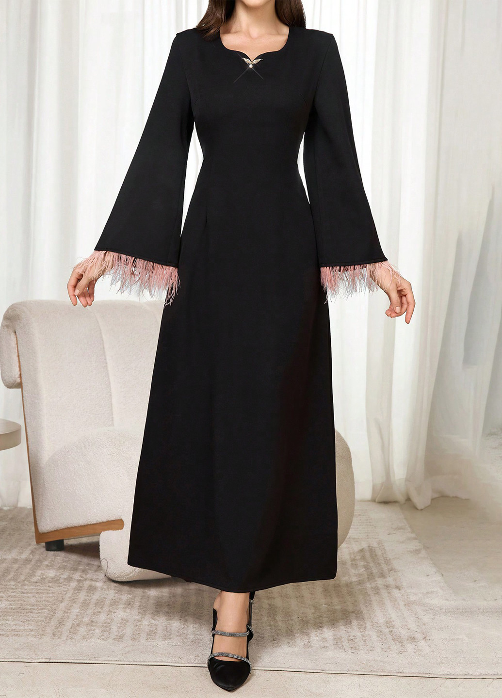 Черное праздничный, вечернее платье а-силуэт SHEIN однотонное